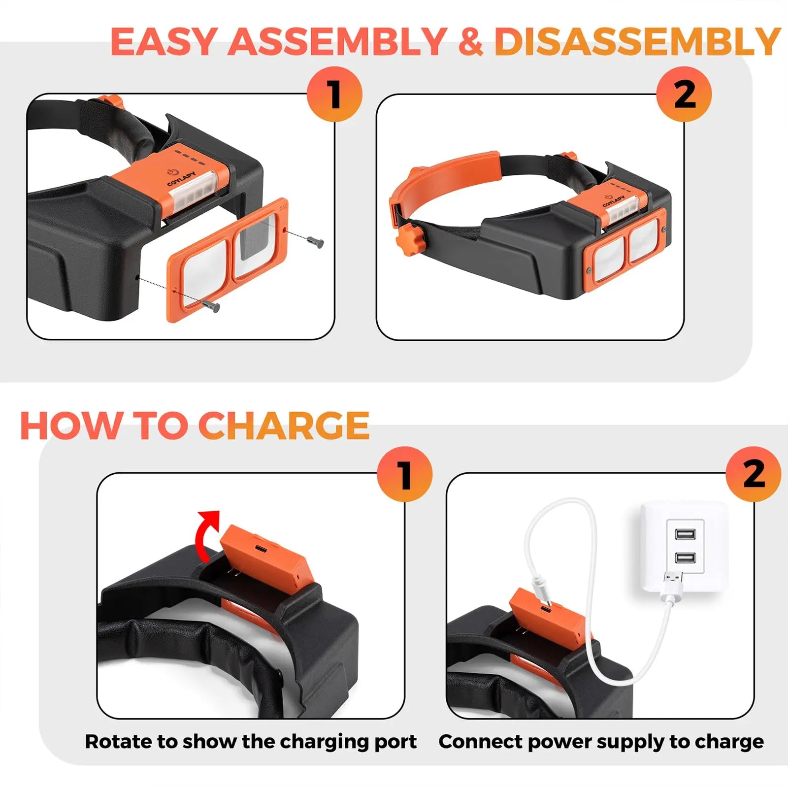 Rechargeable Headband Magnifier with LED Light – 1.5X to 3.5X COYLAPY