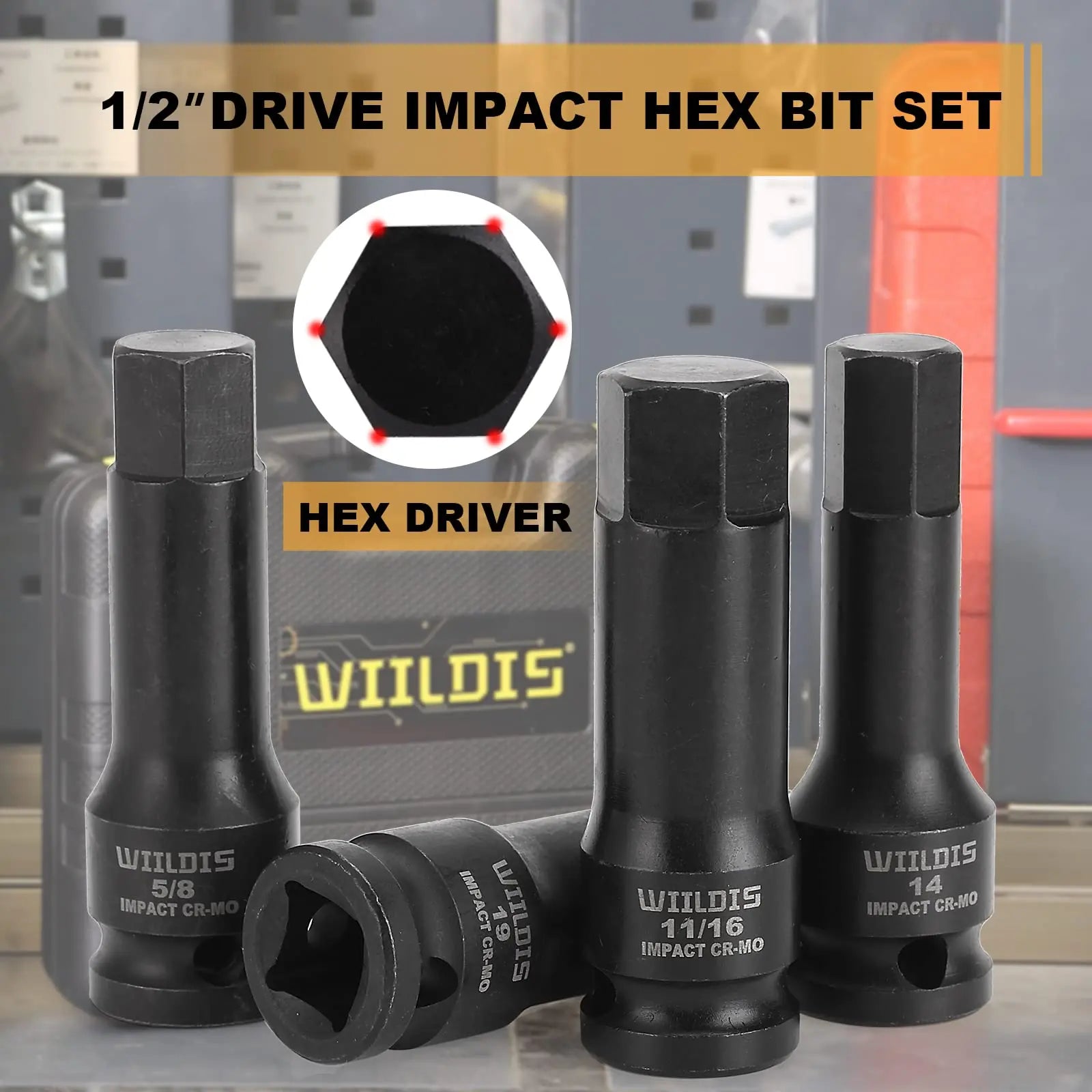 WIILDIS 1/2" Drive Master Impact Hex Bit Set, Hex Driver, 20-Piece 1/2" WIILDIS