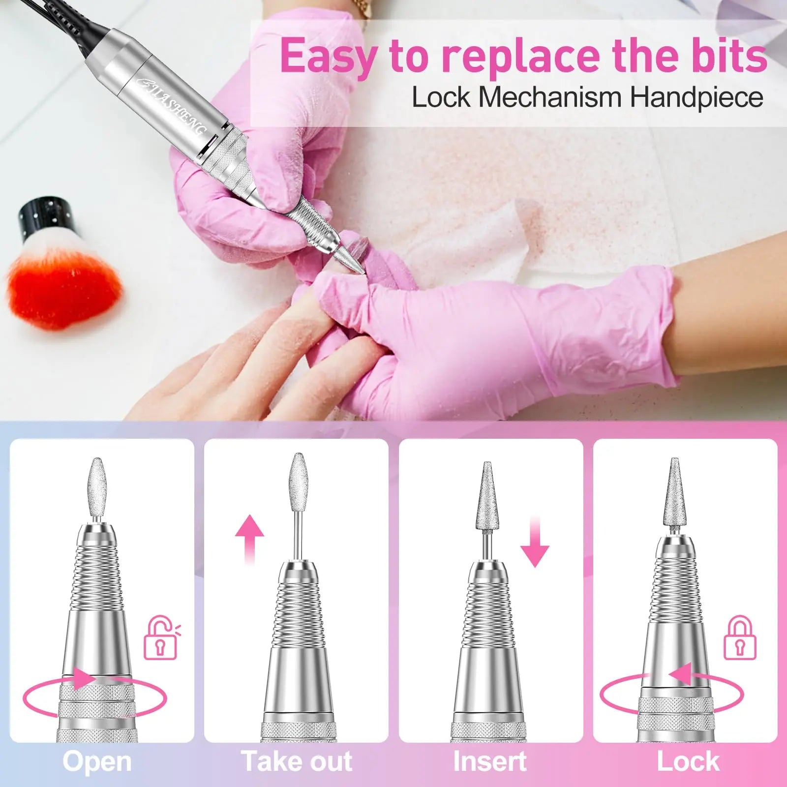 Jiasheng 30000RPM Electric Nail Drill - Professional Nail File Kit JIASHENG