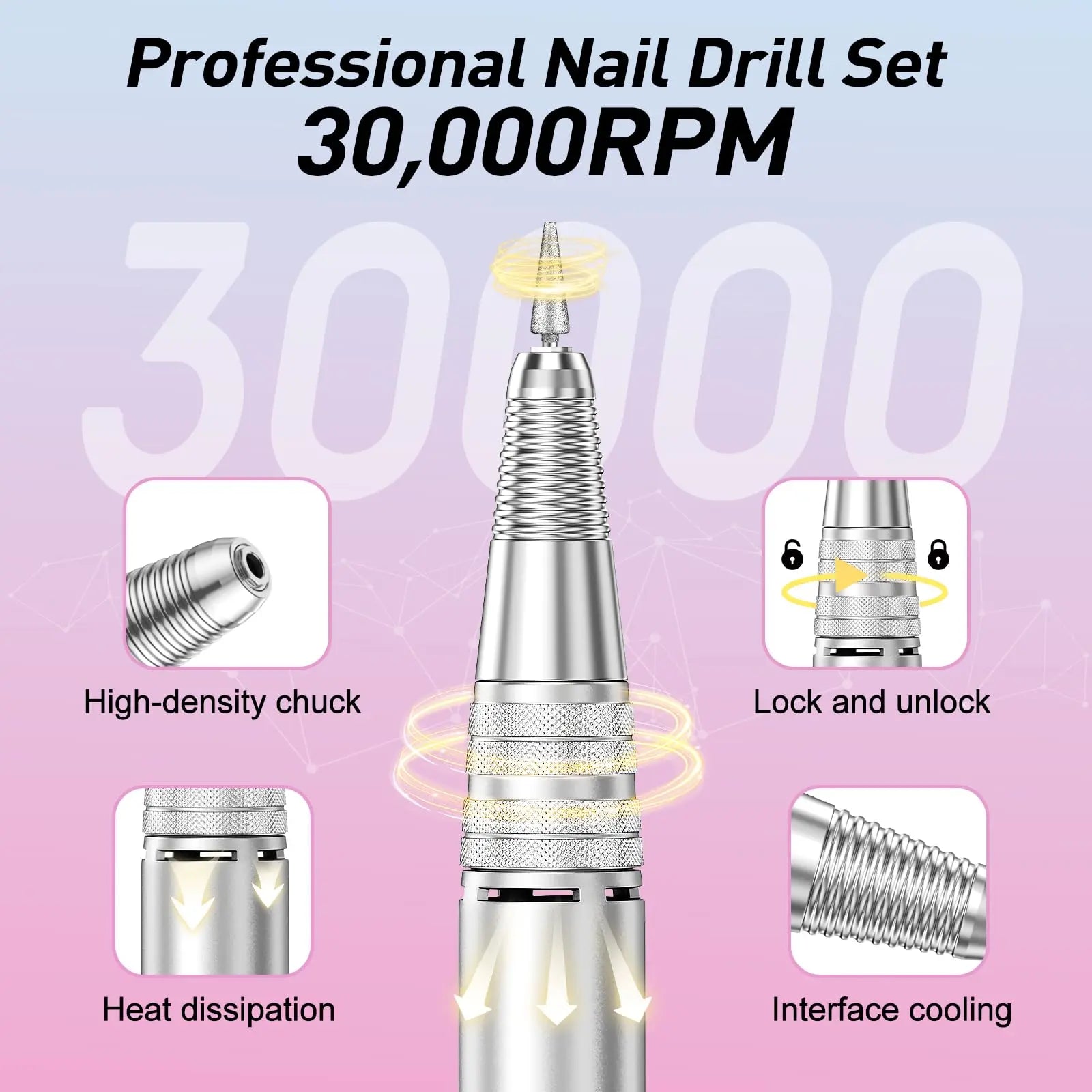 Jiasheng 30000RPM Electric Nail Drill - Professional Nail File Kit JIASHENG