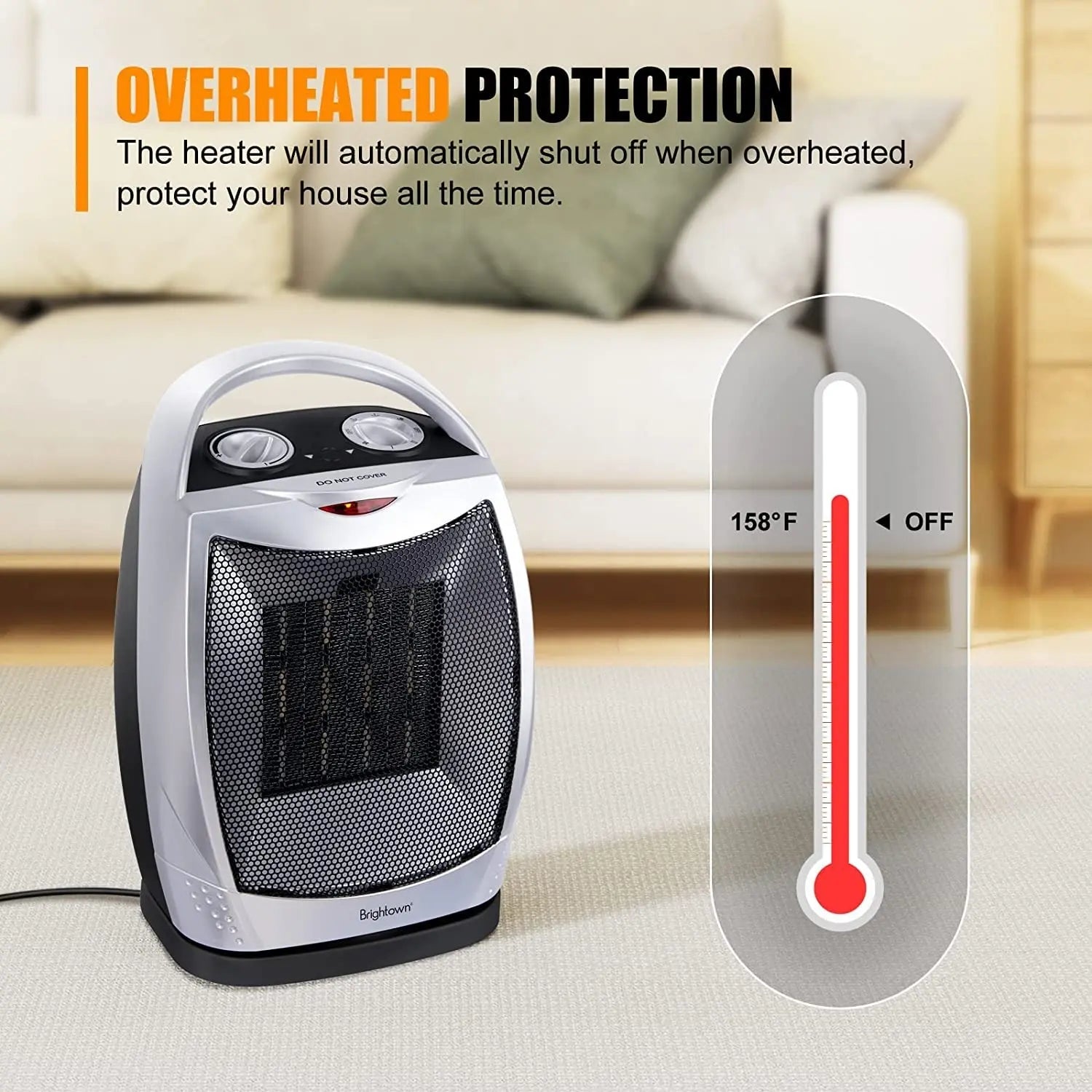 Portable 1500W Ceramic Space Heater with Safety Features Brightown