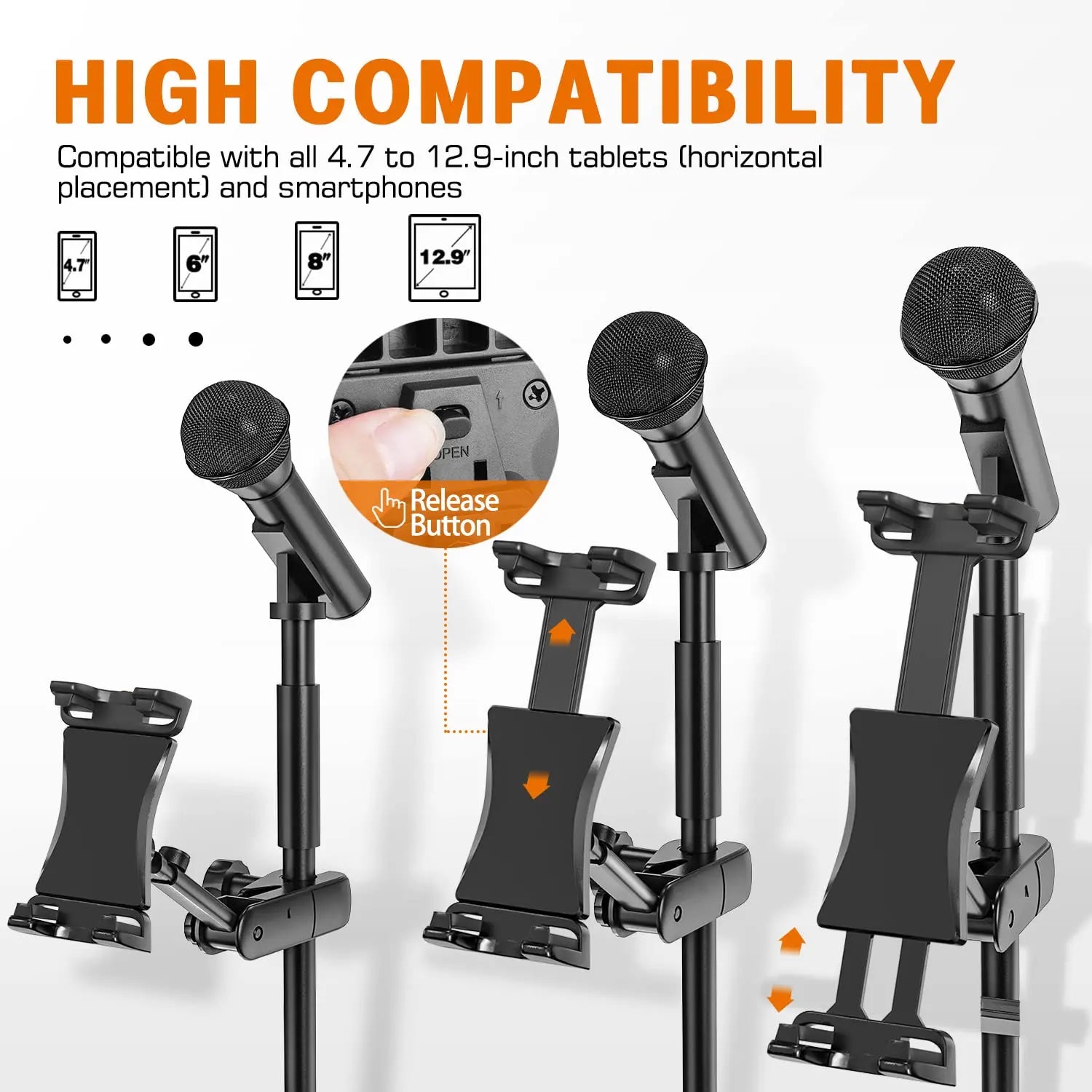 JUBOR Tablet Holder for Microphone Stand, Mic Music Stand Tablet Holder for iPad, Smartphone Tablet Mic Stand Mount for Shee Music Fits Devices from Screen Size 4.7 to 12.9 Inches JUBOR