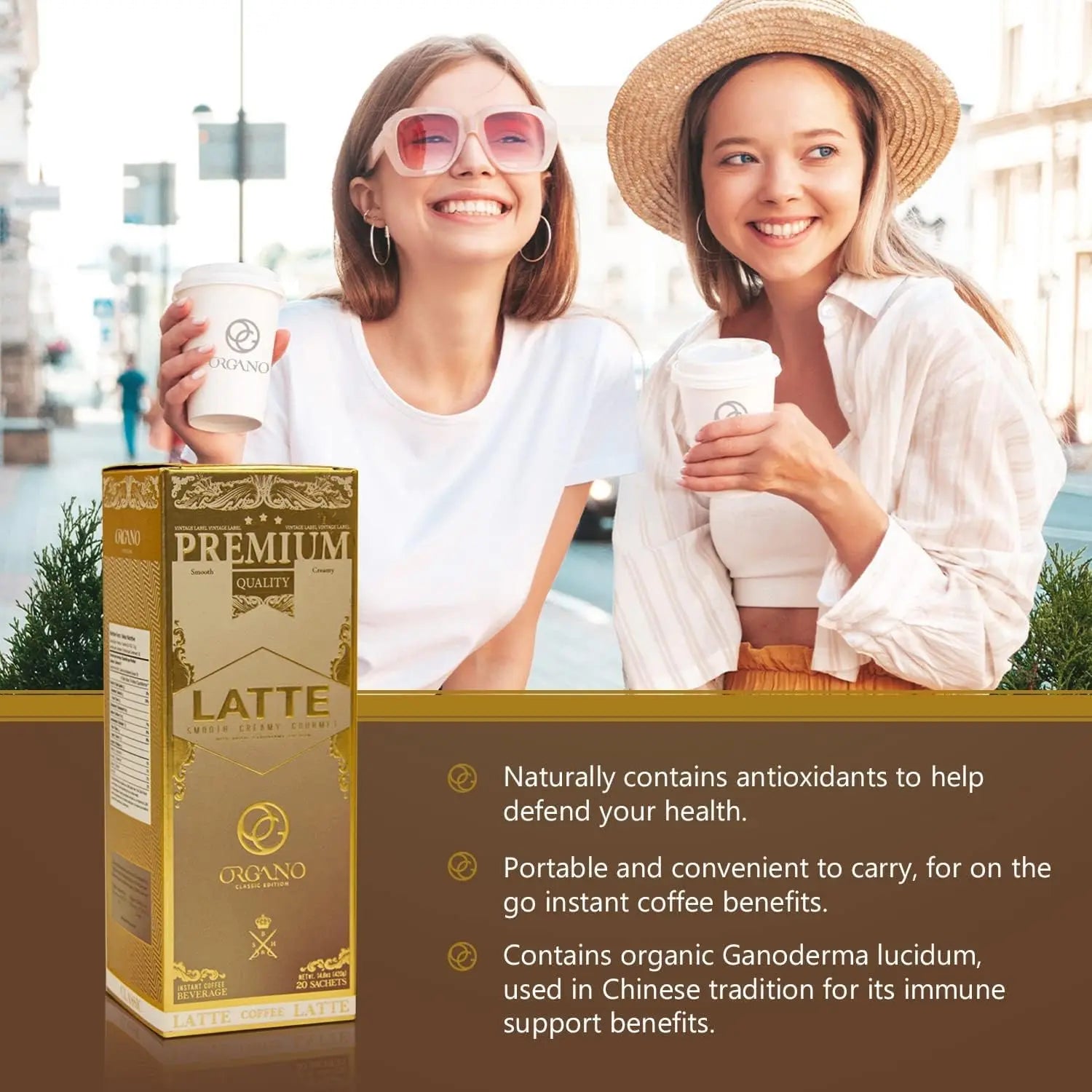 ORGANO Gourmet Cafe Latte, 100% Certified Ganoderma Lucidum (1 Box of 20 Sachets) Organo