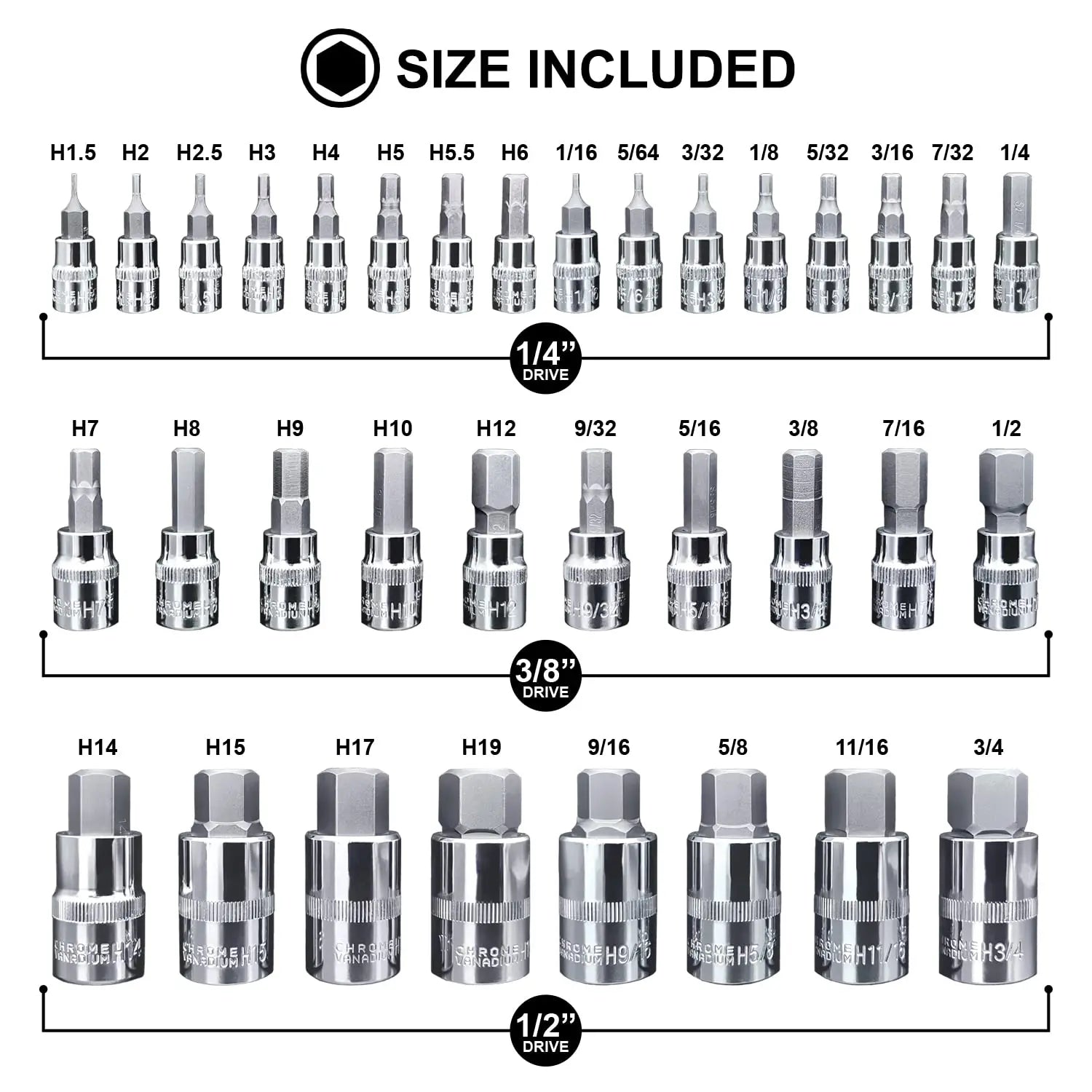 Master Hex Bit Socket Allen Wrench Bit Kit Hex Key for Ratchet Socket Tool mainpoint