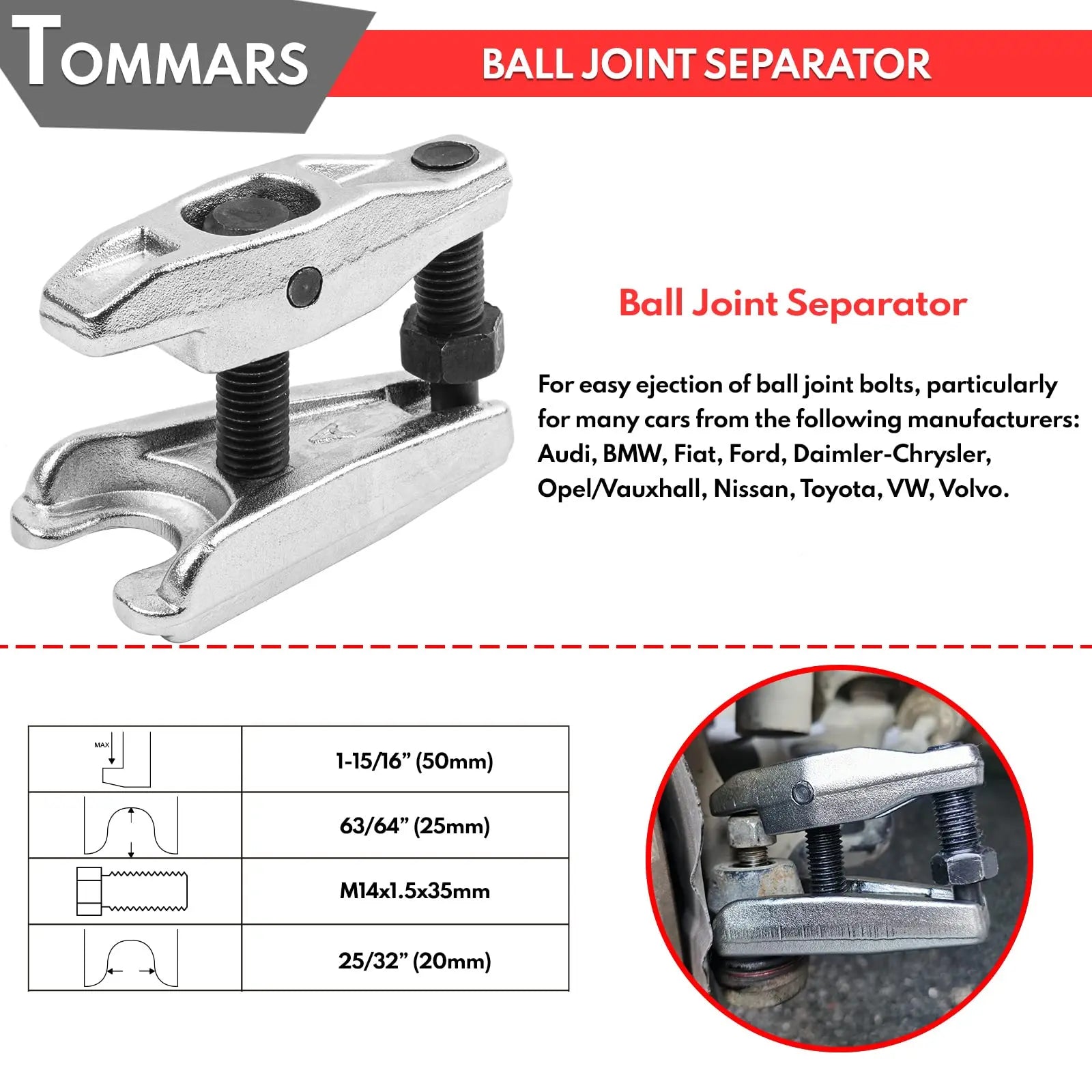 TOMMARS Ball Joint Separator Tie Rod End Tool Pitarm Arm Puller for Front End Service TOMMARS