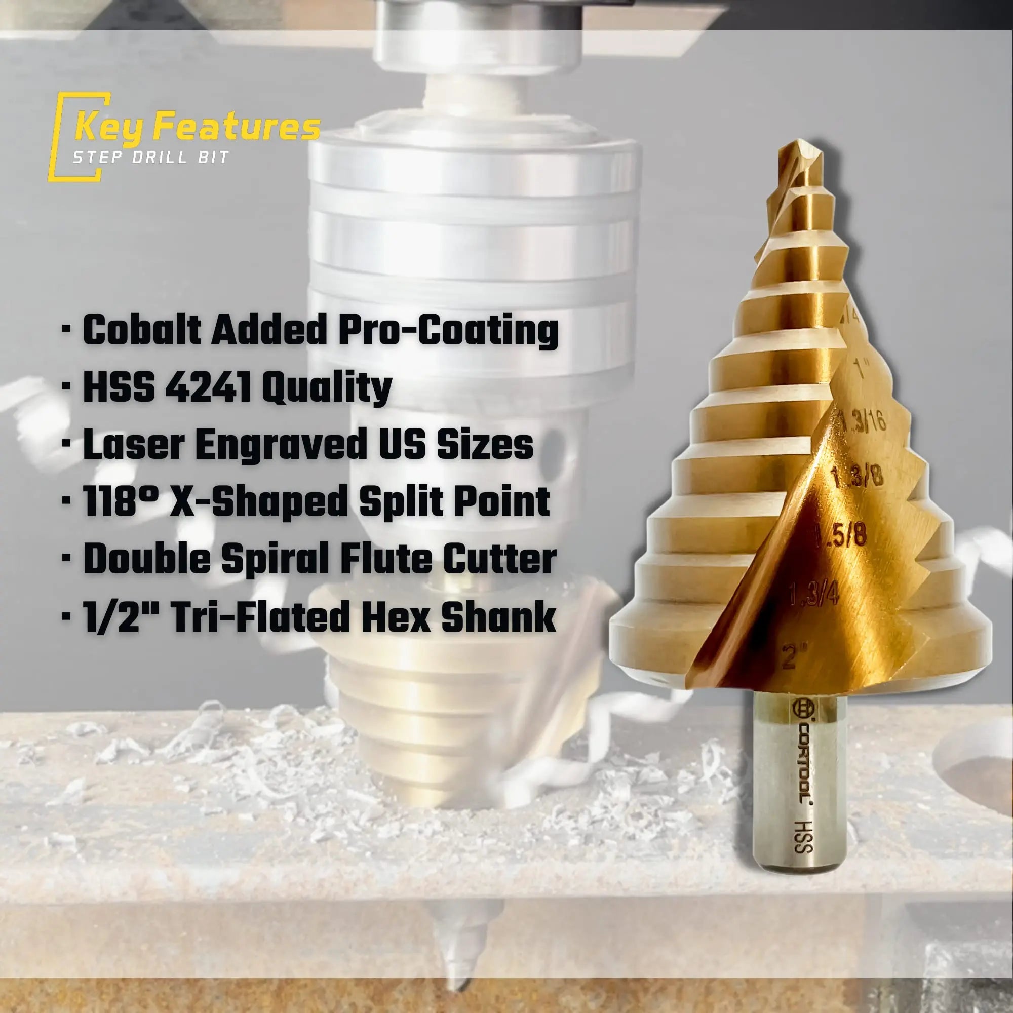 CORTOOL 2-Inch HSS Step Drill Bit – 10 Sizes Cortool