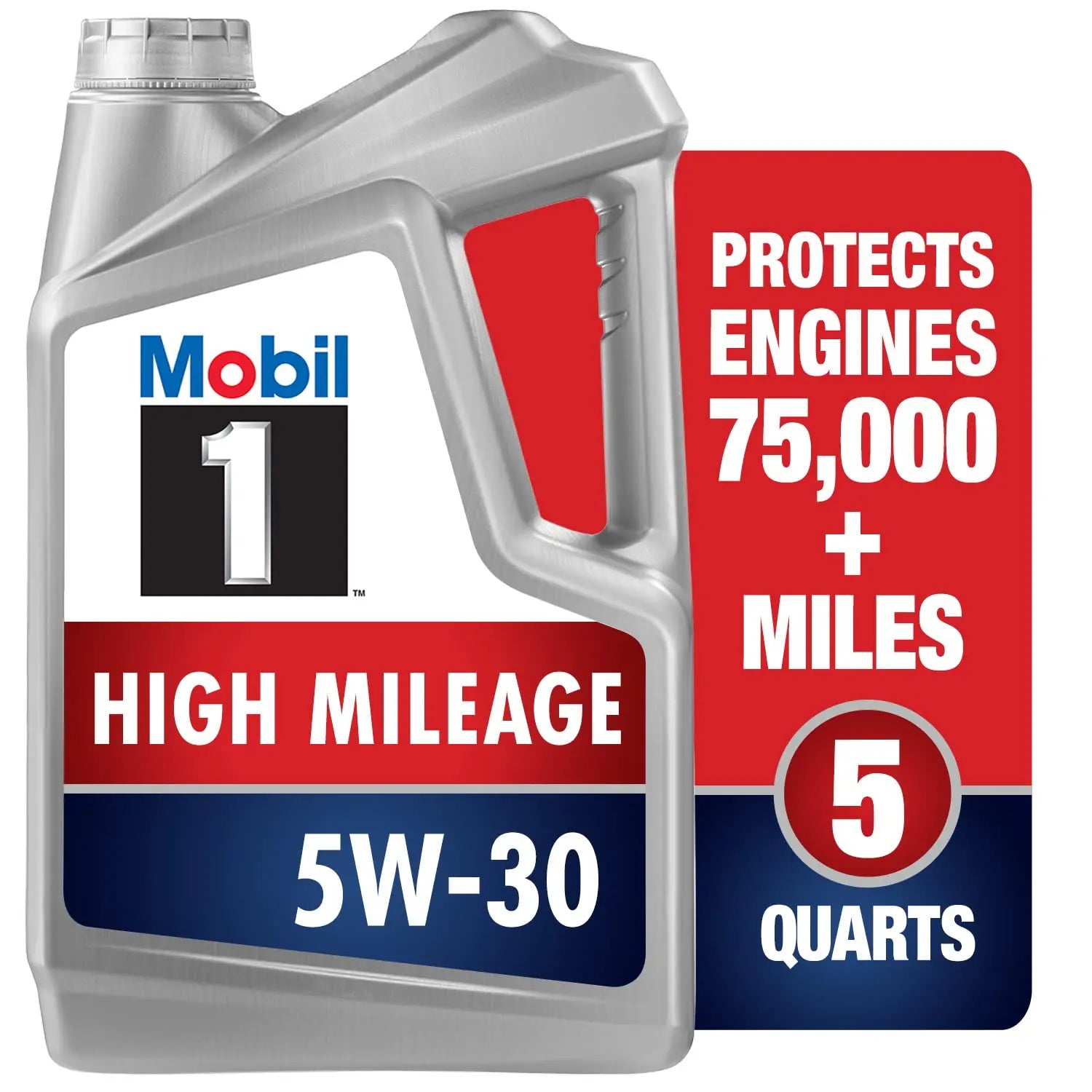 Mobil 1 High Mileage Full Synthetic Motor Oil 5W-30, 5 Quart Mobil