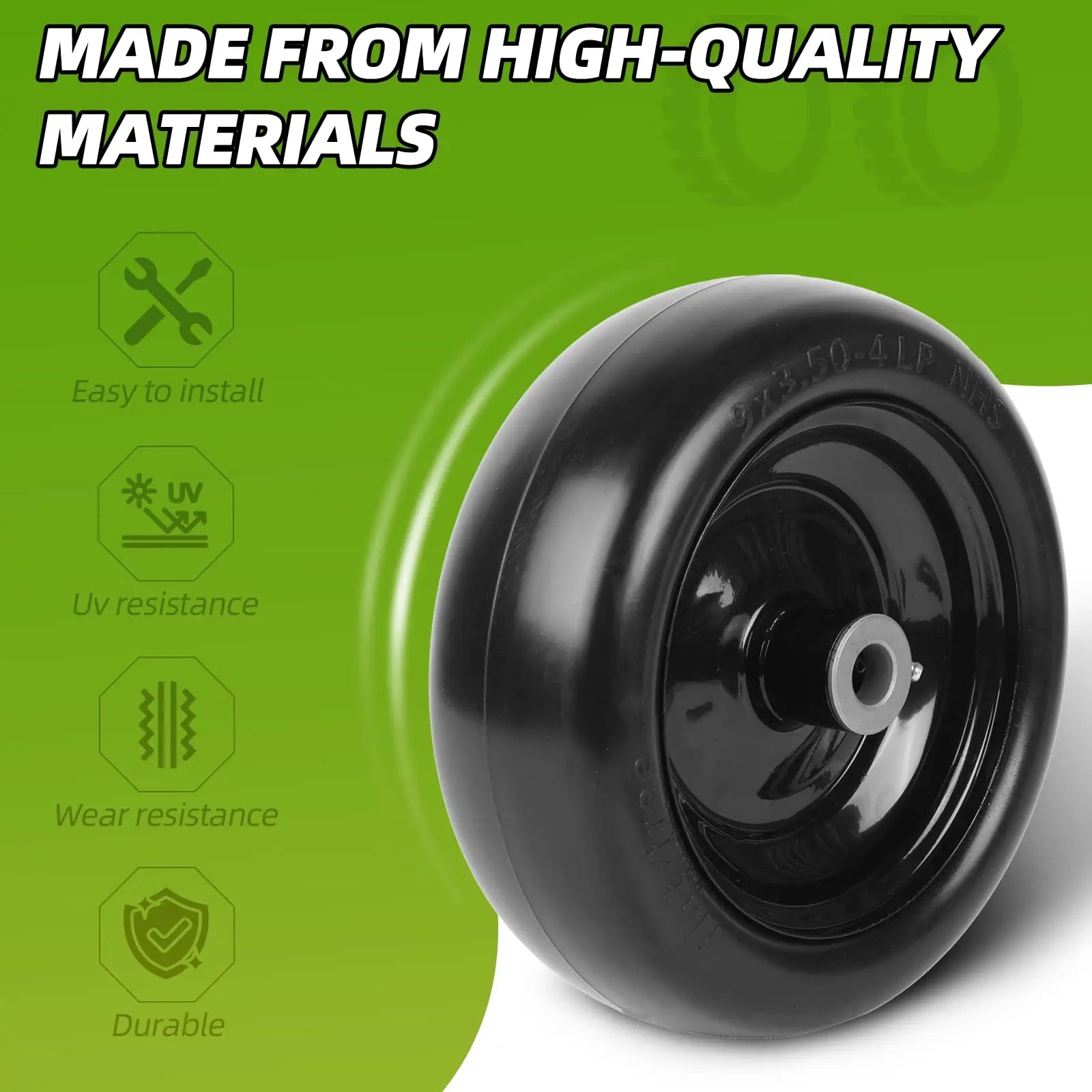 (2-Pack) 9x3.50-4” Flat-Free Lawnmower Tires & Wheels AR-PRO