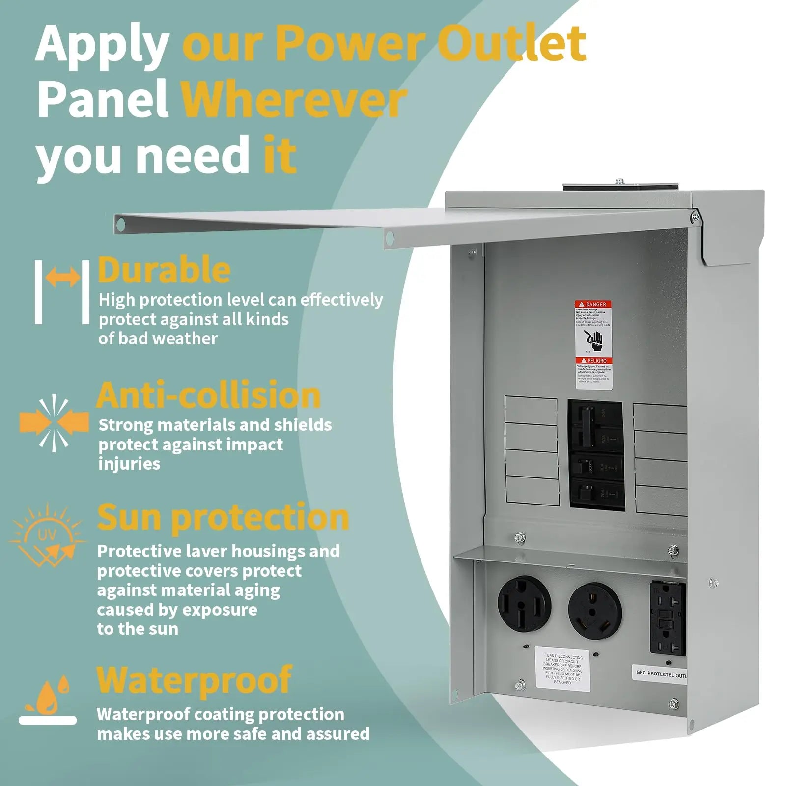 Hiweld Temporary Power Outlet Panel - 20/30/50 Amp RV Electrical Box with Breakers Hiweld