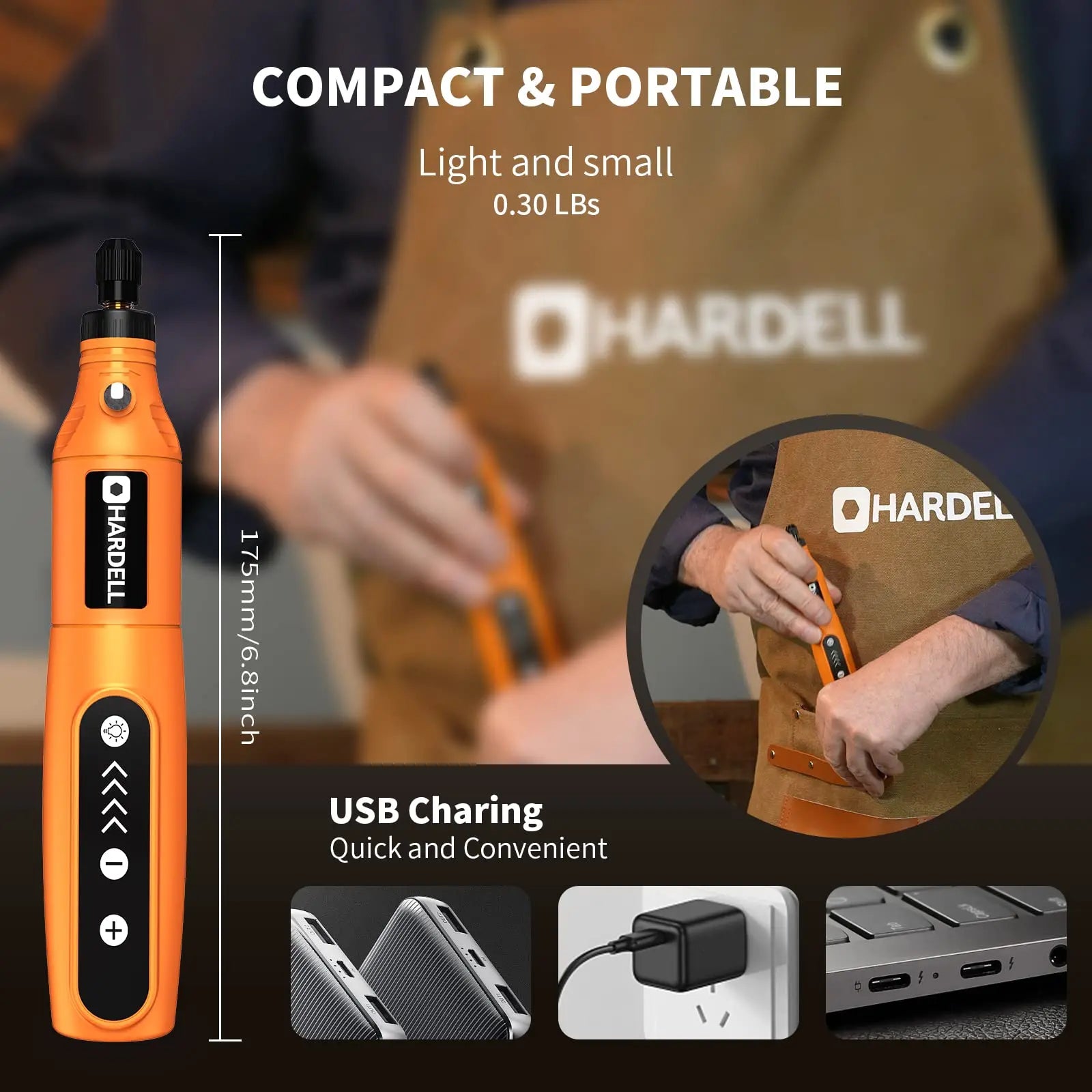 HARDELL Mini Cordless Rotary Tool Kit - 5-Speed with 61 Accessories HARDELL