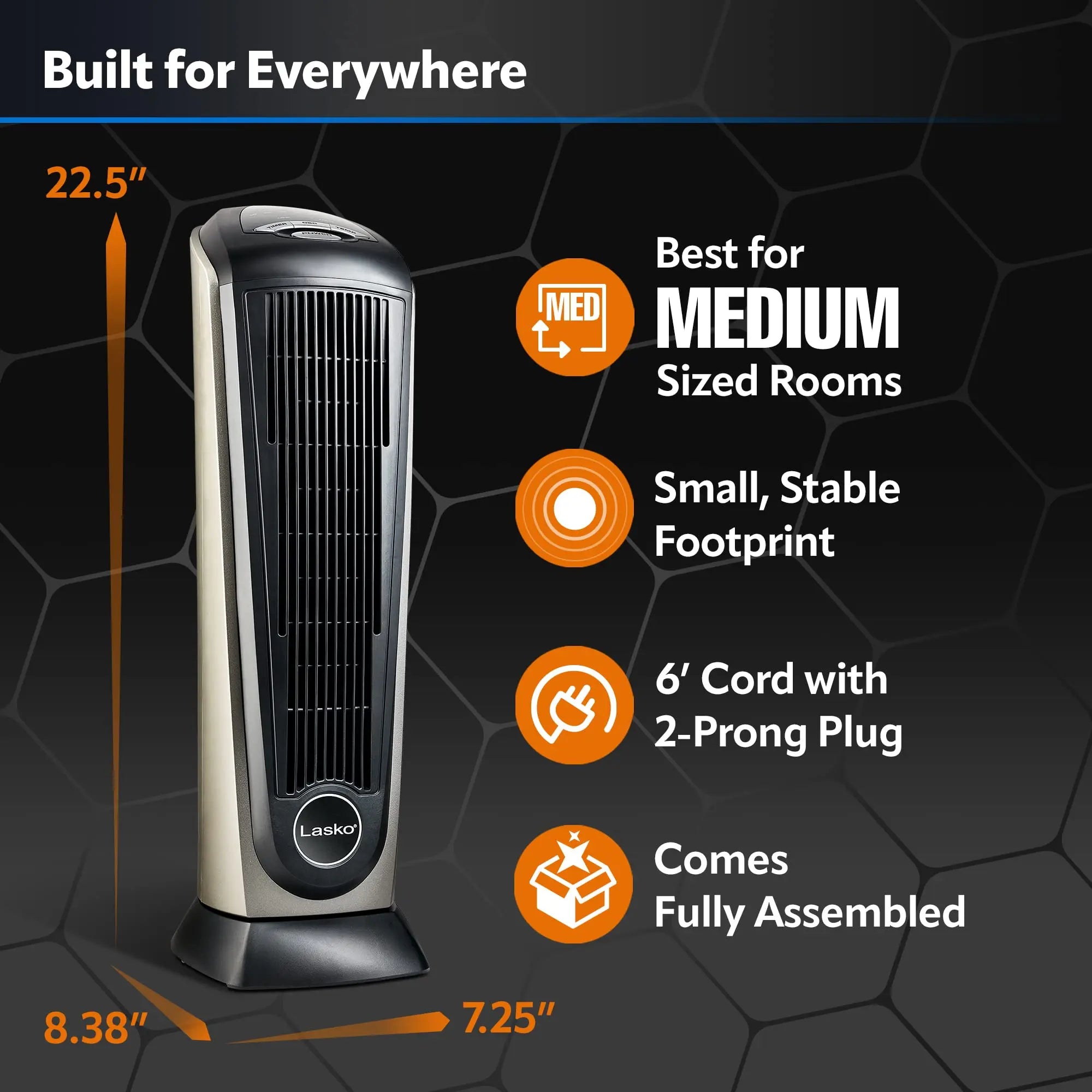 Lasko 1500W Oscillating Ceramic Tower Space Heater with Remote Control Lasko