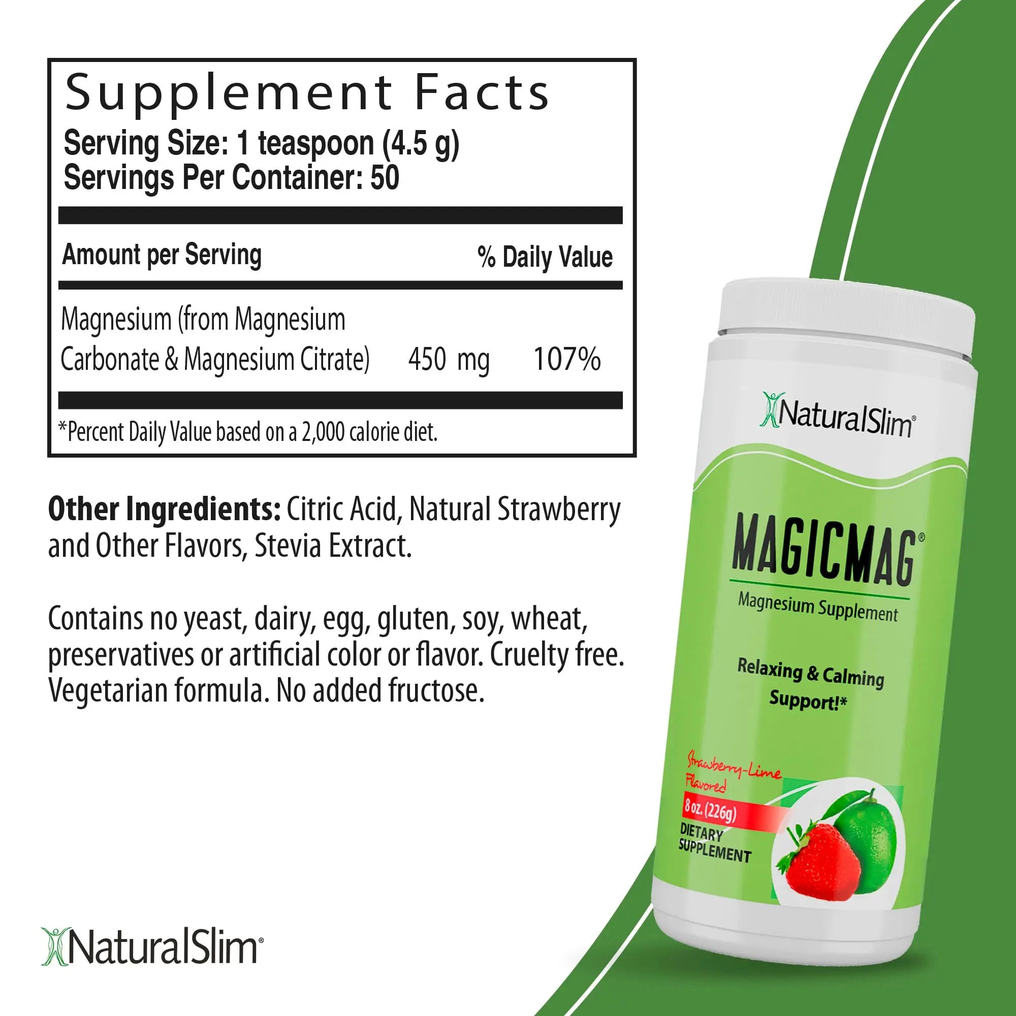 NaturalSlim MagicMag Magnesium Powder - Strawberry Lime - 8oz NaturalSlim