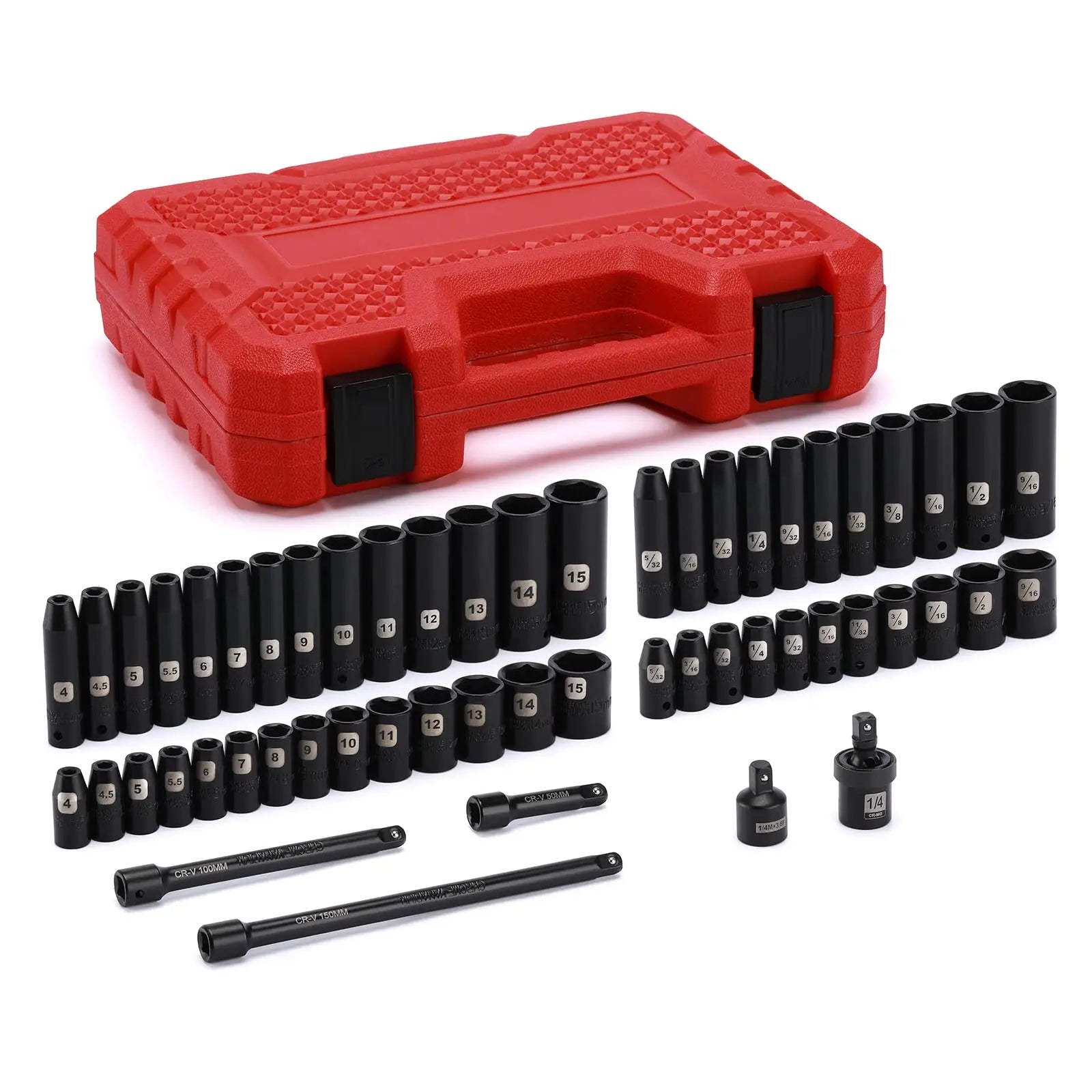 EMENTOL 55PCS 1/4" Drive Impact Socket Set - Deep & Shallow, EMENTOL