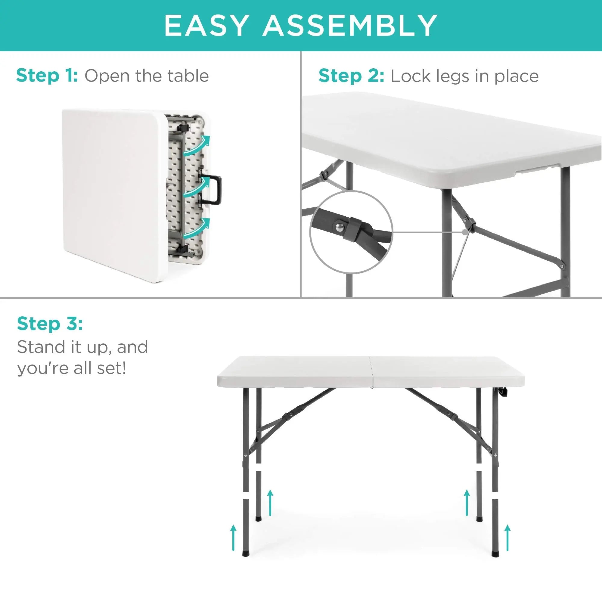 4ft Heavy-Duty Folding Table - Portable & Durable Best Choice Products