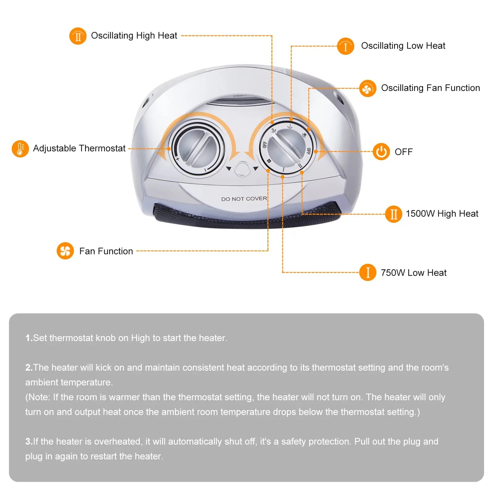 Portable 1500W Ceramic Space Heater with Safety Features Brightown