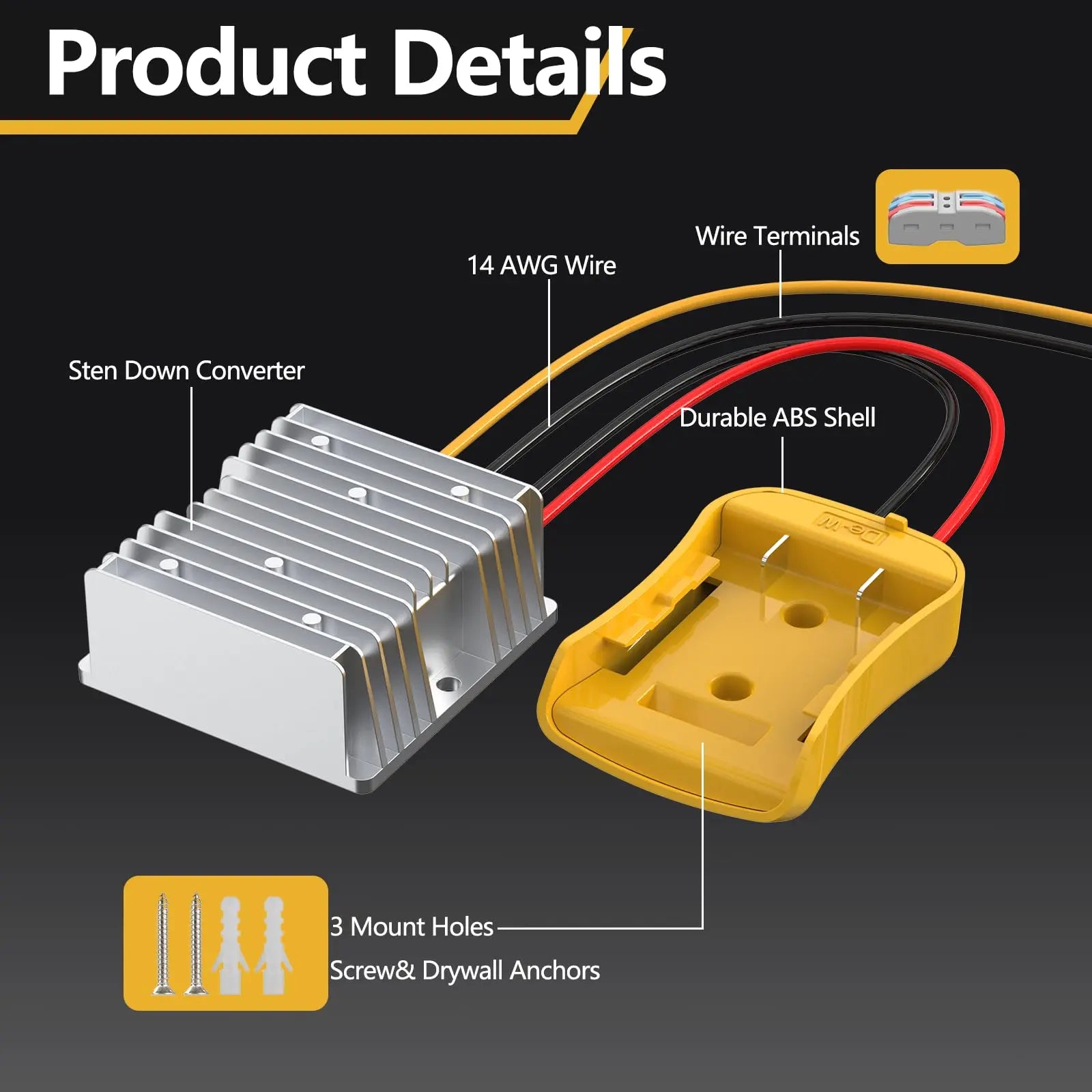 20V to 12V Step Down Power Inverter Aadpter for DeWalt 20V Batteries, DC 20V to DC 12V 15A 180W DeWalt Power Wheel Converter, Buck Boost Voltage Regulator with Low Voltage Protection (No Battery) Zltoolpart