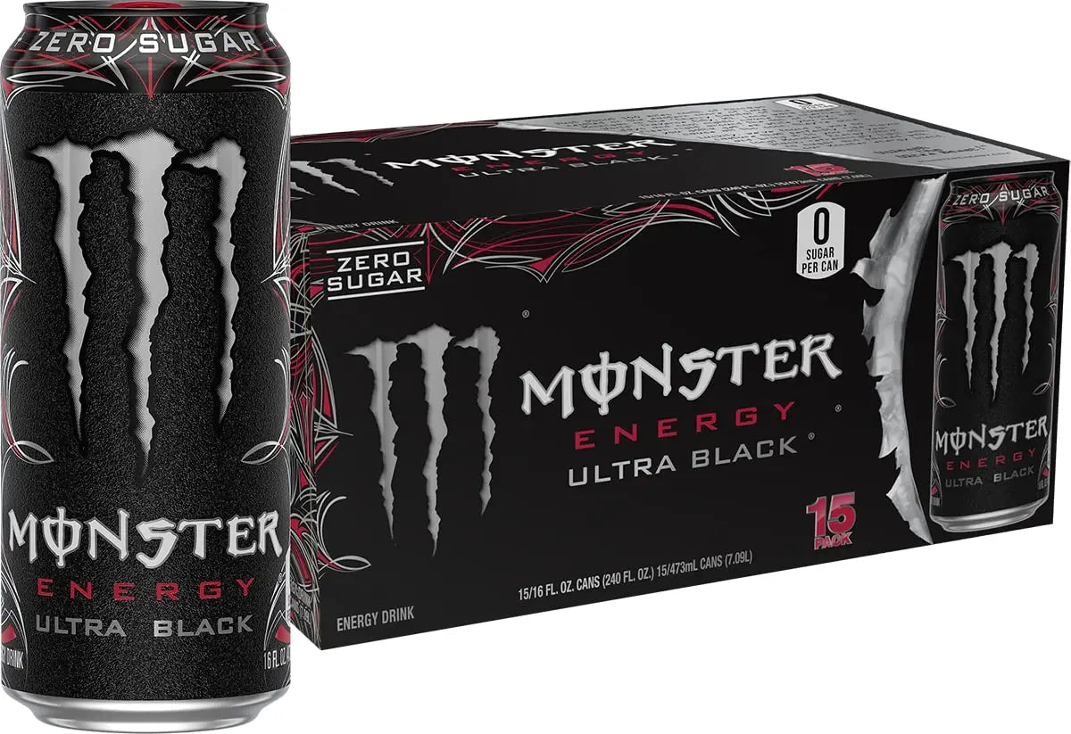 Monster Energy Ultra Black, Sugar Free Energy Drink, 16 Ounce (Pack of 15) Monster Energy