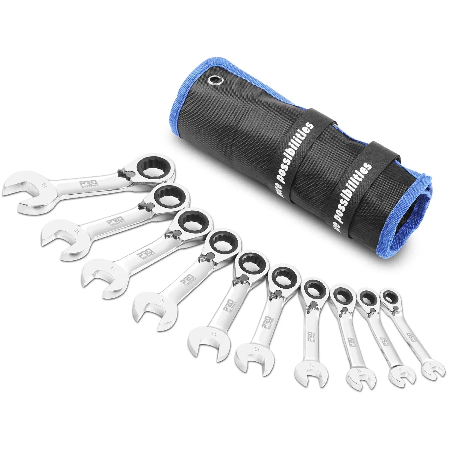 Prostormer 10-Piece Stubby Reversible Ratcheting Wrench Set (8-19mm) Prostormer