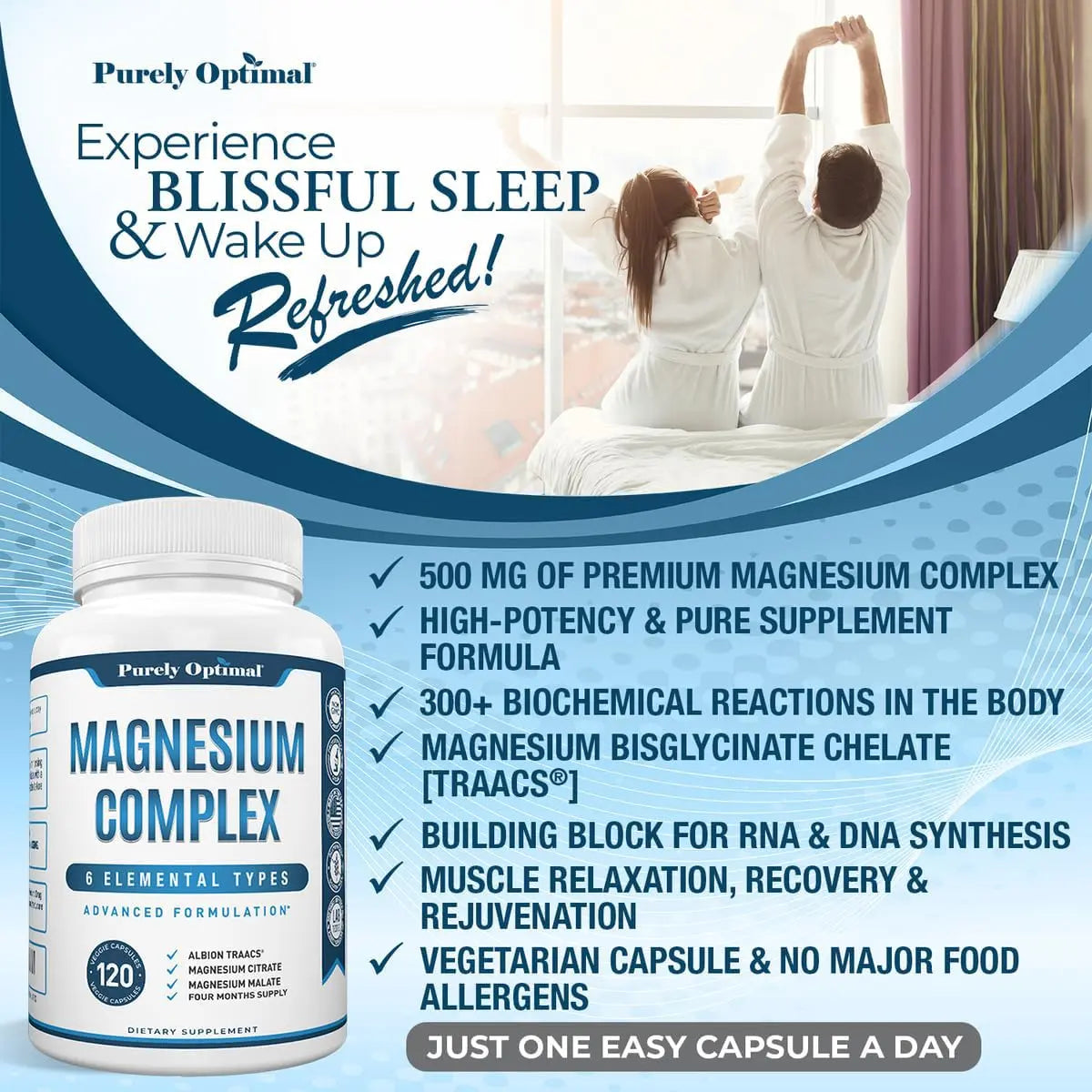 Magnesium Complex 500mg - Sleep & Muscle Support - 120 Caps Purely Optimal