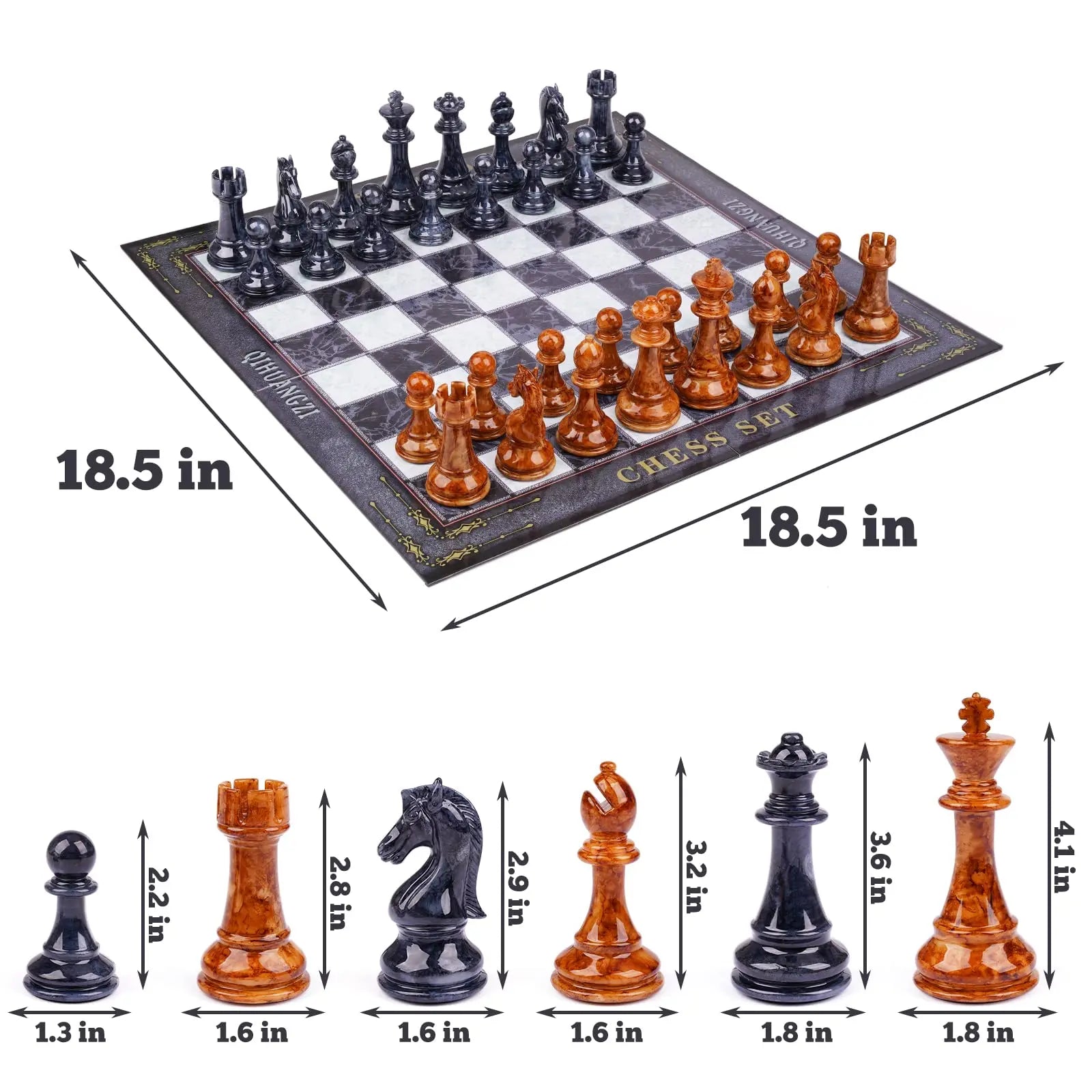 18.5" Folding Chess Set with Zinc Alloy Pieces – Travel-Friendly Design GenJuw