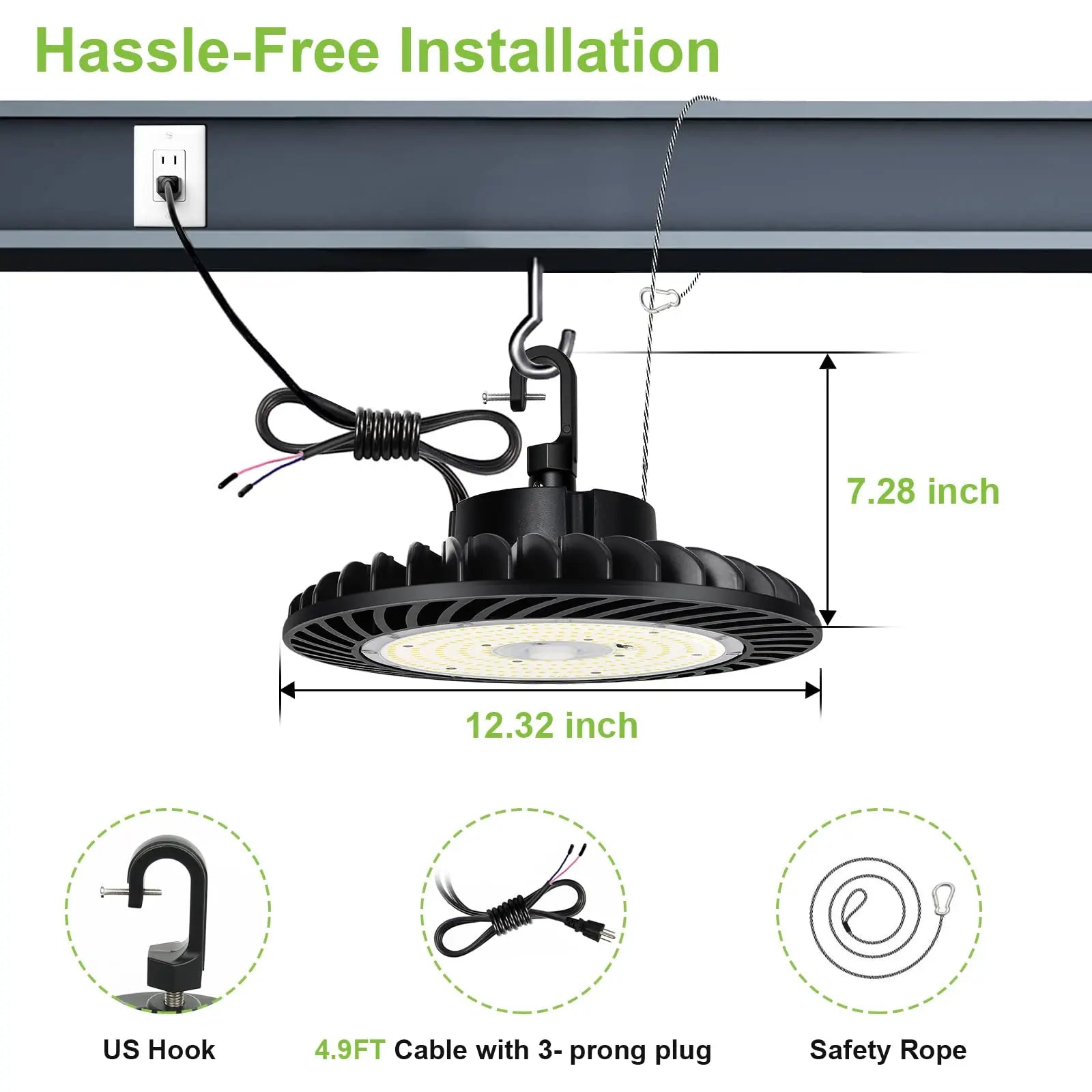 4 Pack 4FT LED Shop Light Linkable, 4400lm, 42w(250w Equivalent), 5000K Utility Shop Lights, Hanging or Flush Mount, with Power Cord and On/Off Switch hykolity