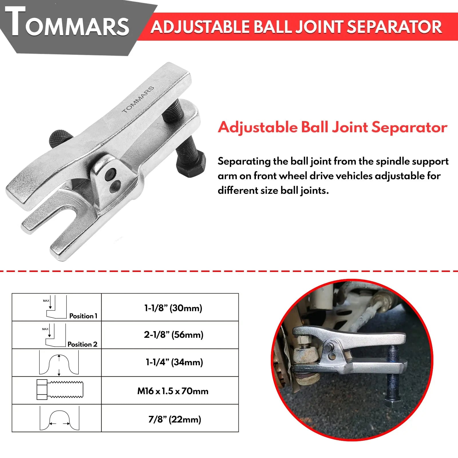 TOMMARS Ball Joint Separator Tie Rod End Tool Pitarm Arm Puller for Front End Service TOMMARS