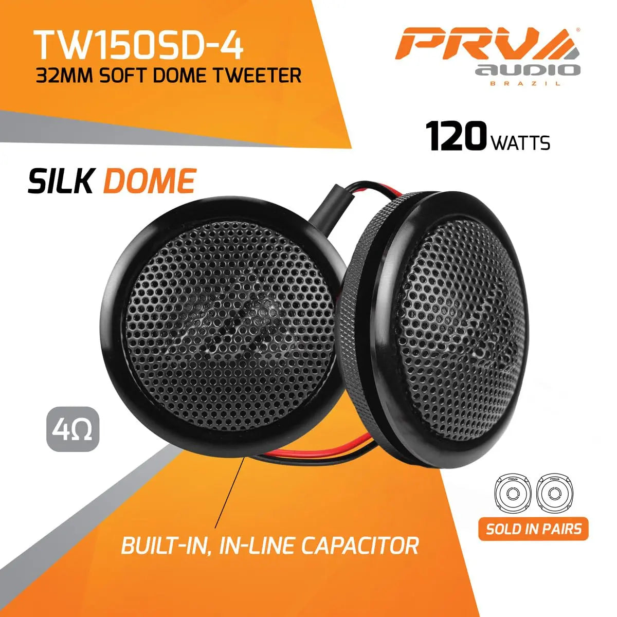 PRV AUDIO TW100SD-4 Soft Dome Tweeter Pair, 4 Ohm, 28 mm, High-Fidelity PRV AUDIO