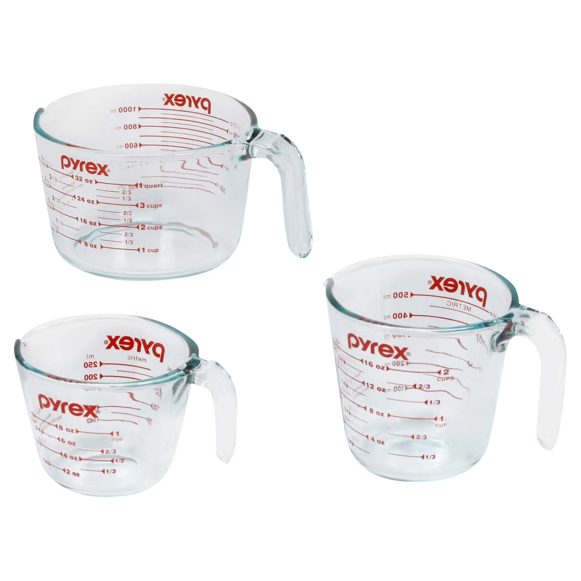 Pyrex 3PC Glass, 1 Cup, 2 Cup, 4 Cup, 3 PC Measuring Cup Set Pyrex