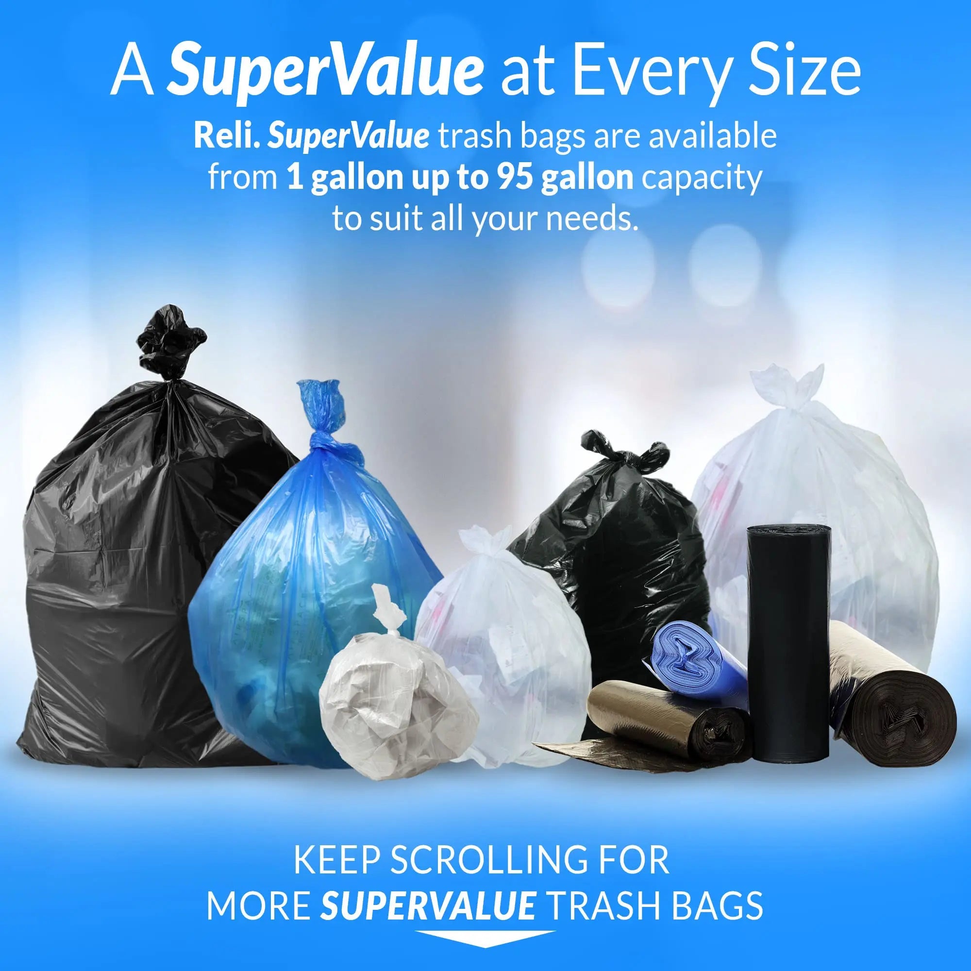 Reli. SuperValue 13 Gallon Black Trash Bags - 1000 Count Bulk Can Liners Reli.