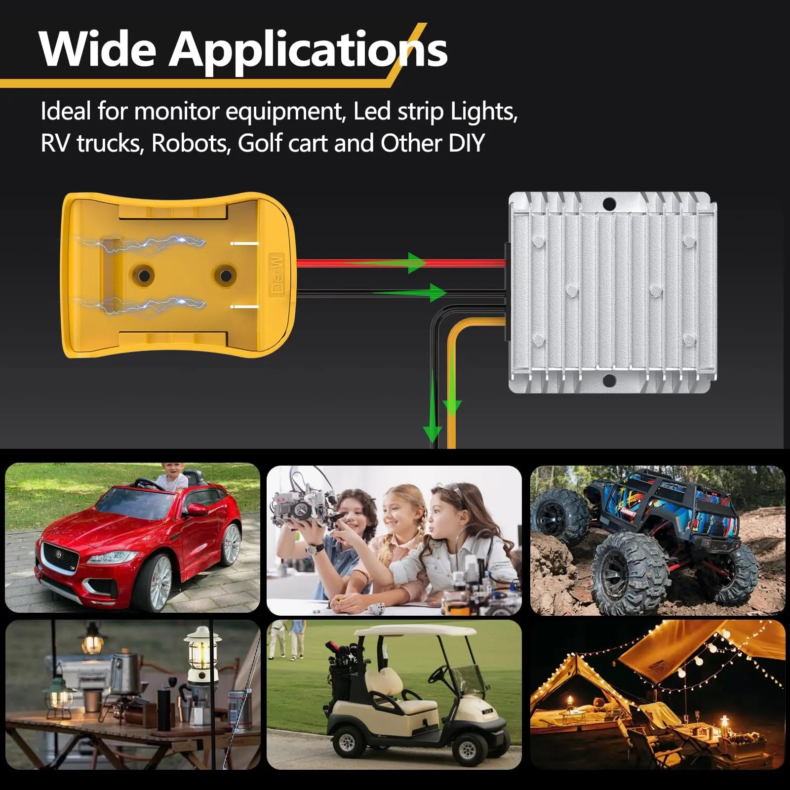 20V to 12V Step Down Power Inverter Aadpter for DeWalt 20V Batteries, DC 20V to DC 12V 15A 180W DeWalt Power Wheel Converter, Buck Boost Voltage Regulator with Low Voltage Protection (No Battery) Zltoolpart