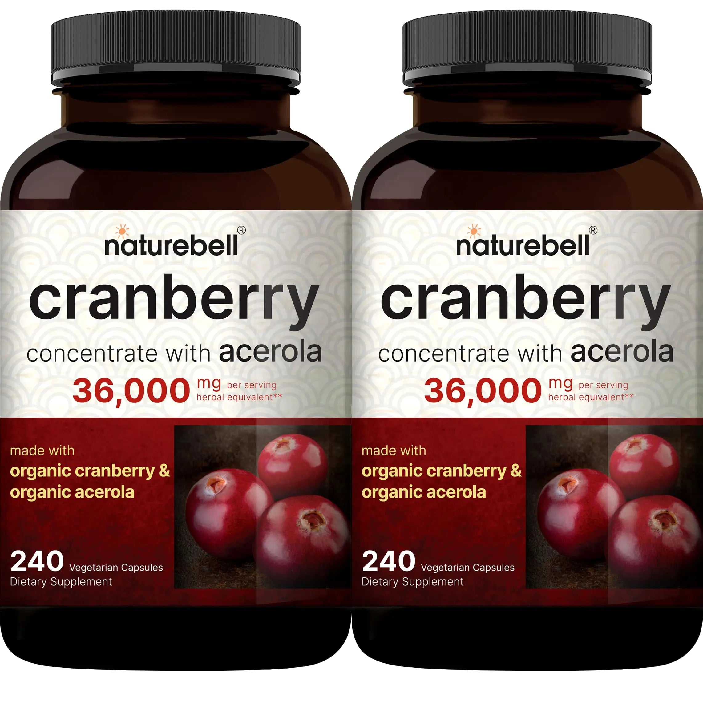 NatureBell Cranberry Pills 36,000mg – 2 Pack, 480 Veggie Capsules NatureBell