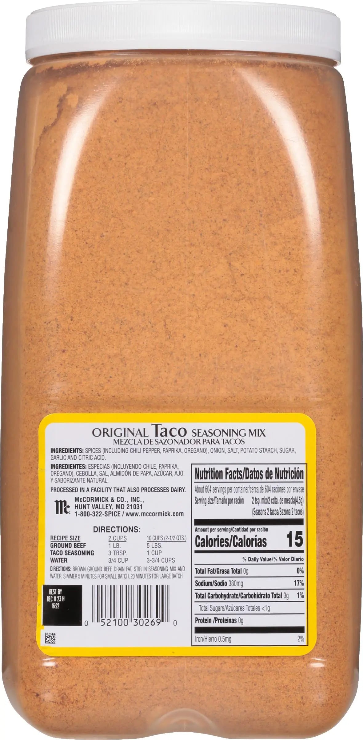 McCormick Original Taco Seasoning Mix - 6 lb Bulk Container McCormick