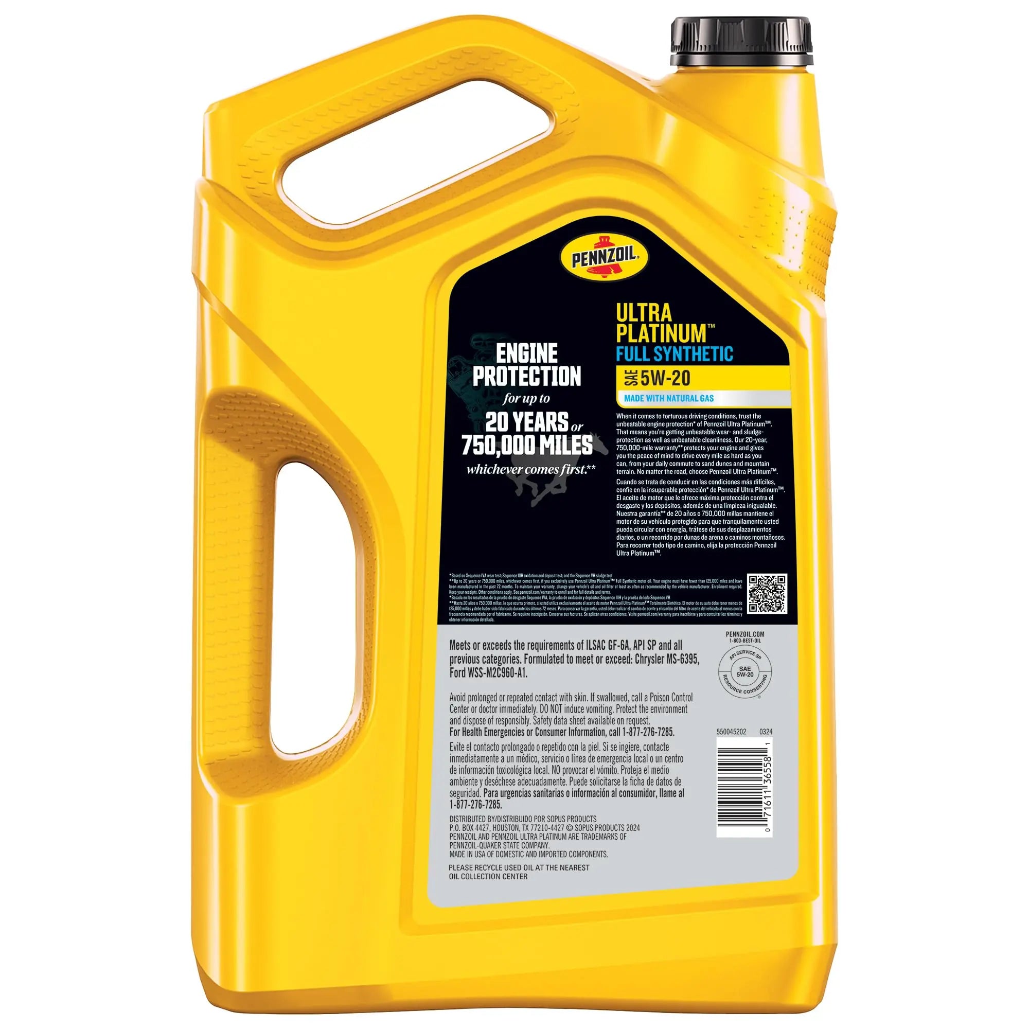 Pennzoil Ultra Platinum Full Synthetic 5W-20 Gasoline Engine Oil, 5 Quart Pennzoil