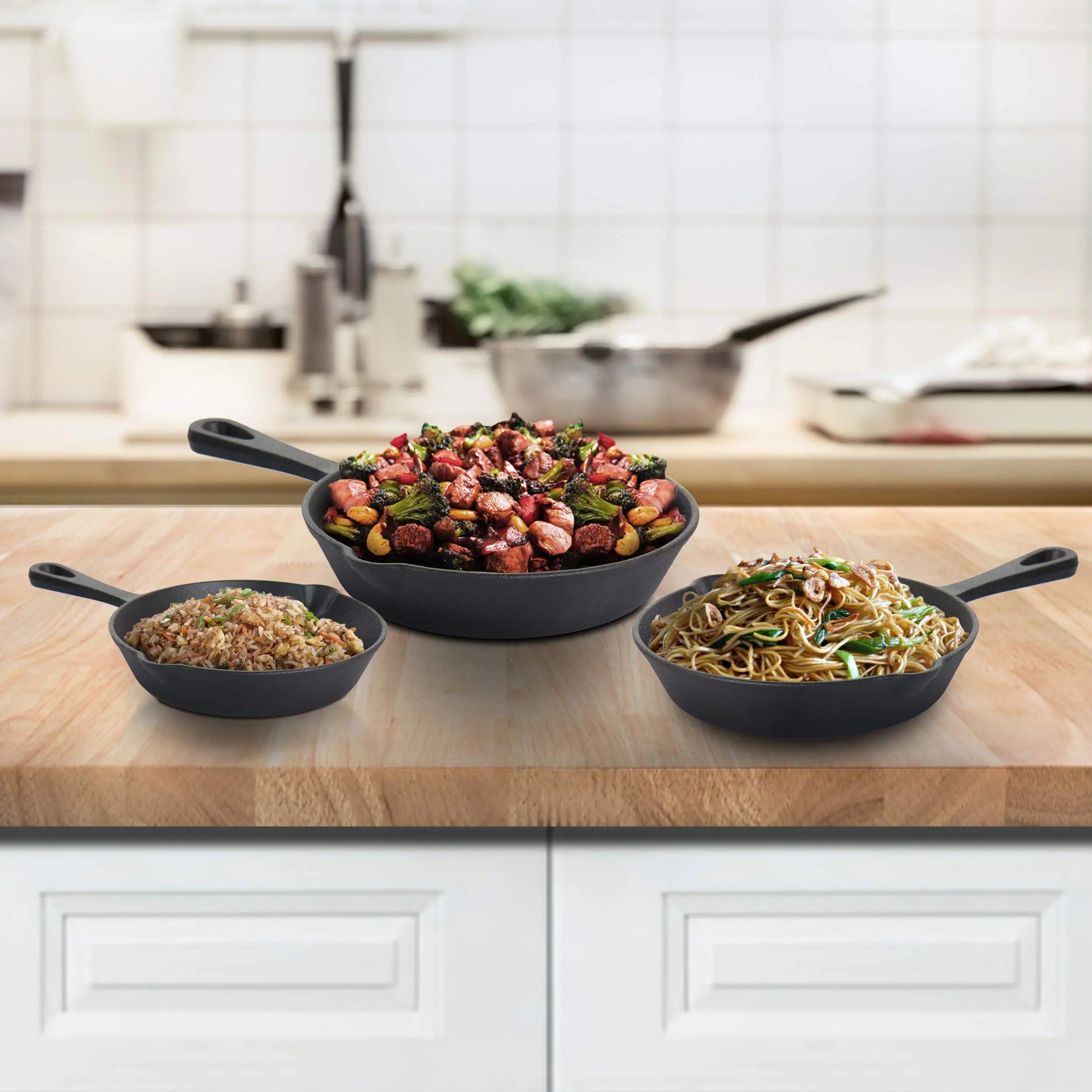 MegaChef Pre-Seasoned Cast Iron Skillet Set - 3 Pieces Megachef