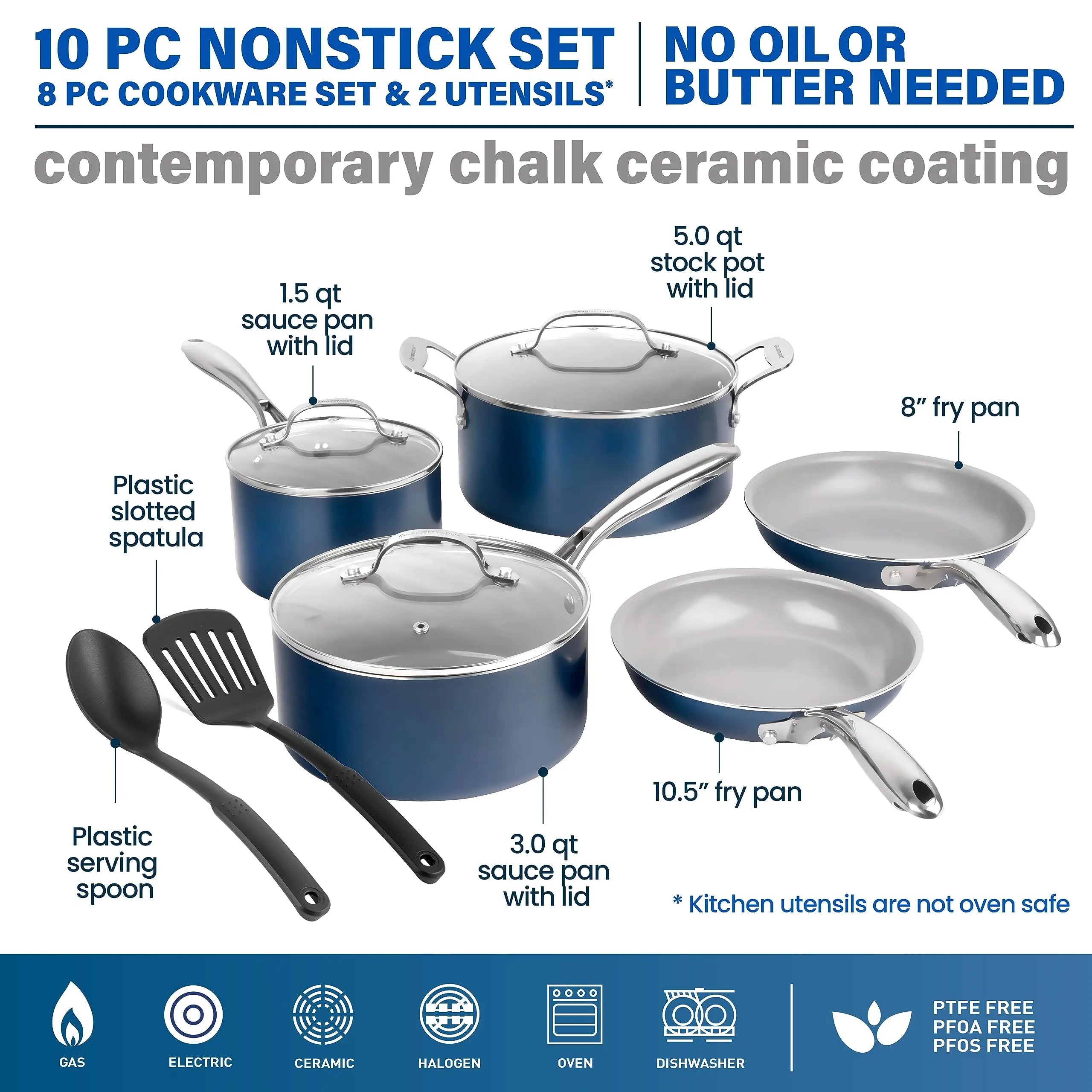 Granitestone 10-Piece Nonstick Cookware Set - Navy Blue Granitestone