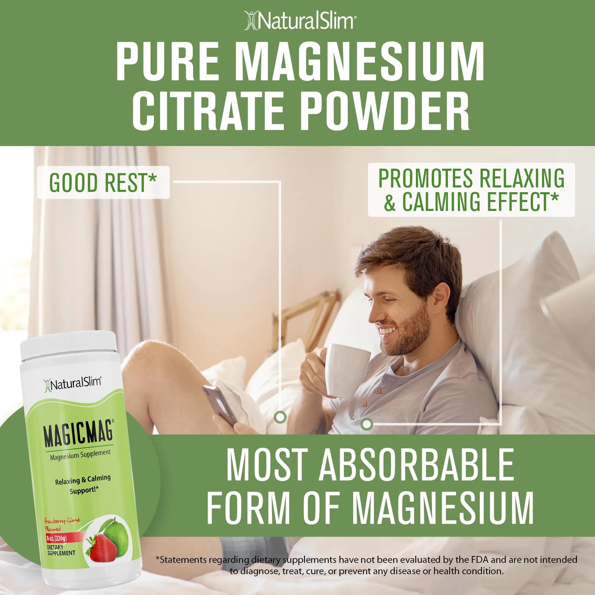 NaturalSlim MagicMag Magnesium Powder - Strawberry Lime - 8oz NaturalSlim