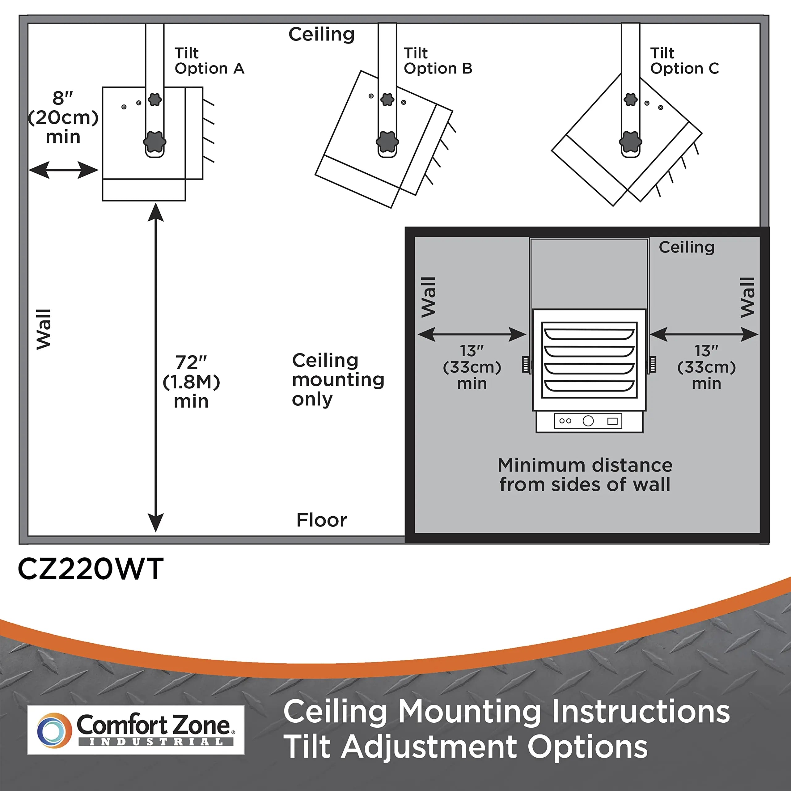 Comfort Zone Ceiling Mount Garage Heater, 5,000W, 240V, Fan-Forced Comfort Zone