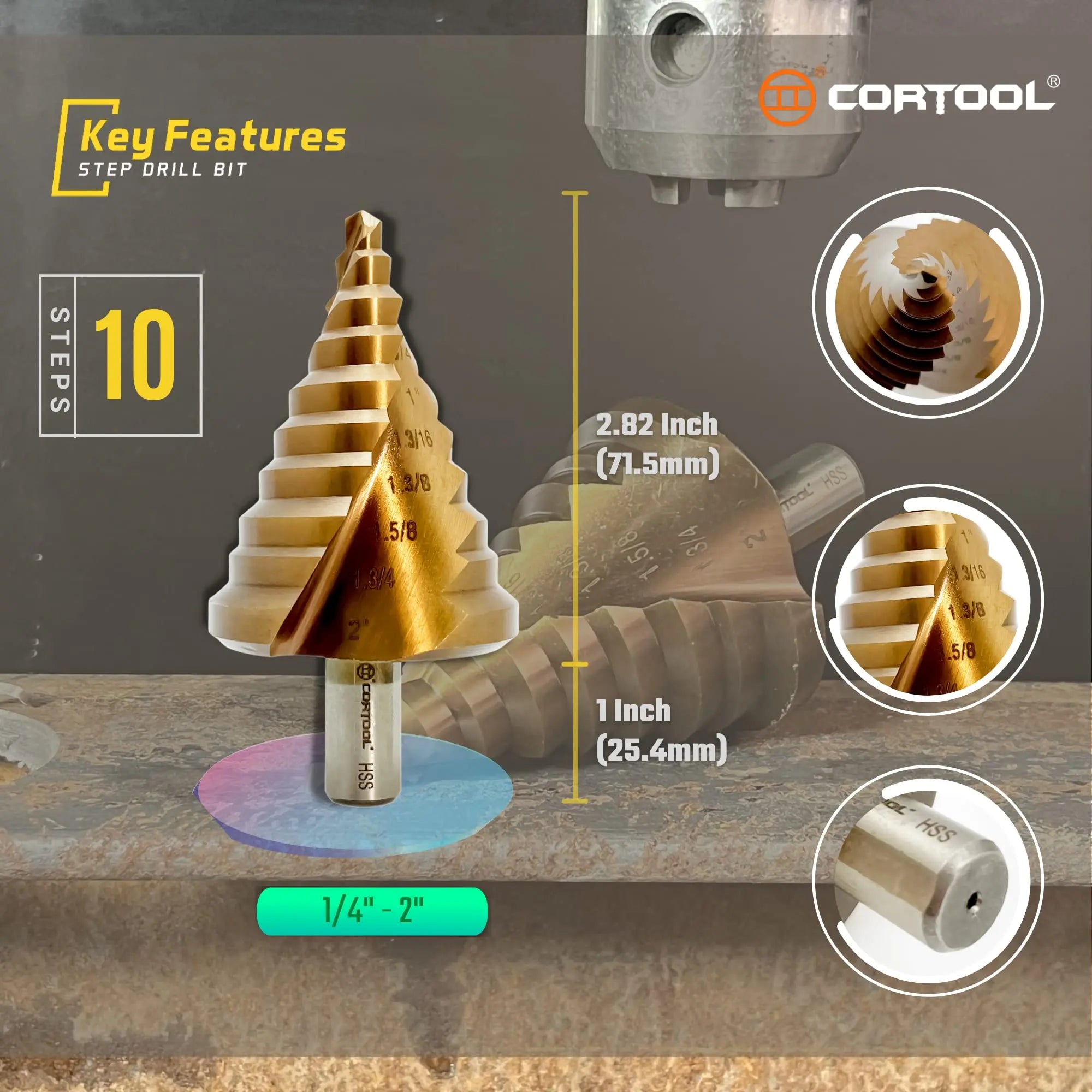 CORTOOL 2-Inch HSS Step Drill Bit – 10 Sizes Cortool