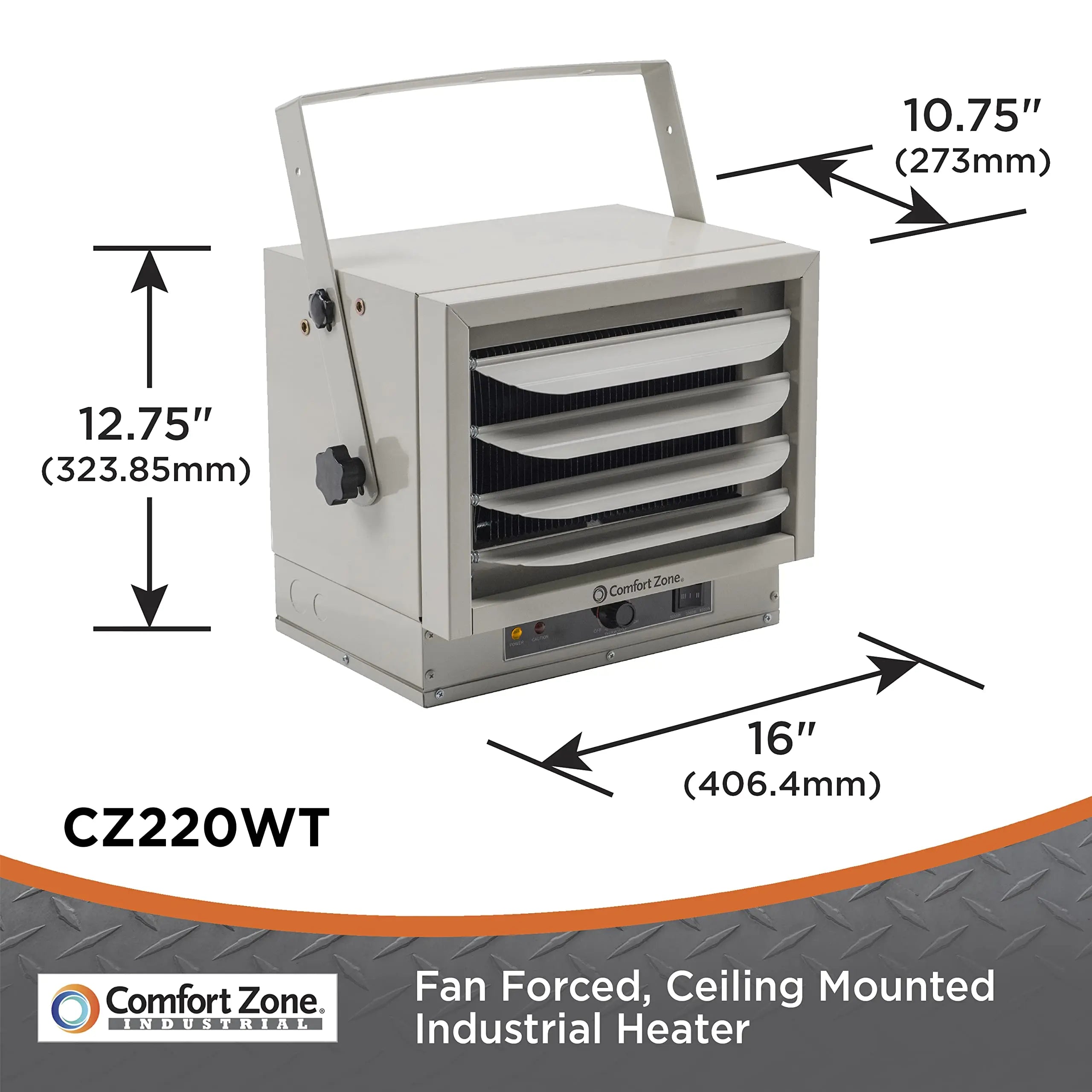 Comfort Zone Ceiling Mount Garage Heater, 5,000W, 240V, Fan-Forced Comfort Zone