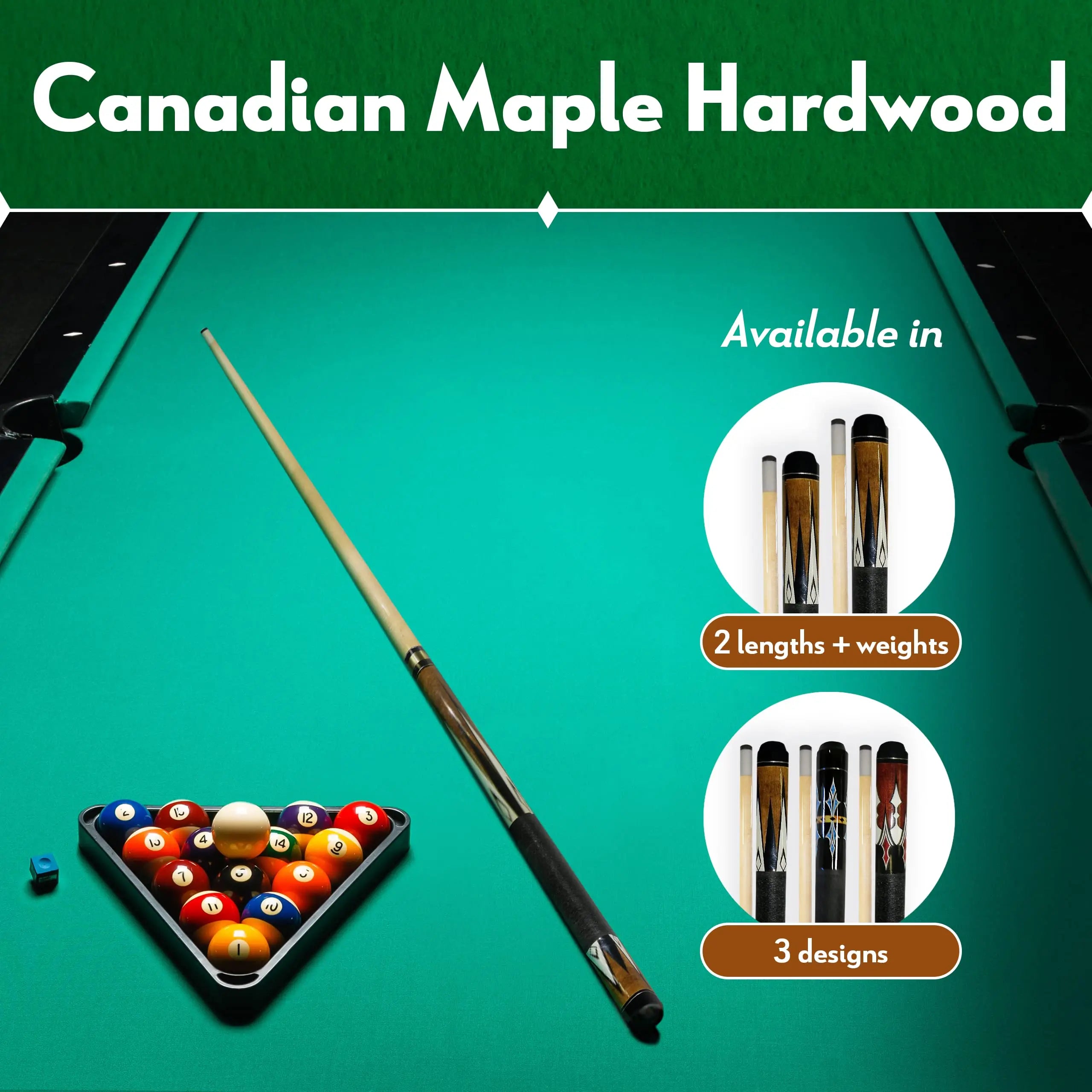 ISZY Billiards 48-Inch Short Pool Cue Stick - 19 oz Hardwood Canadian Maple ISZY Billiards