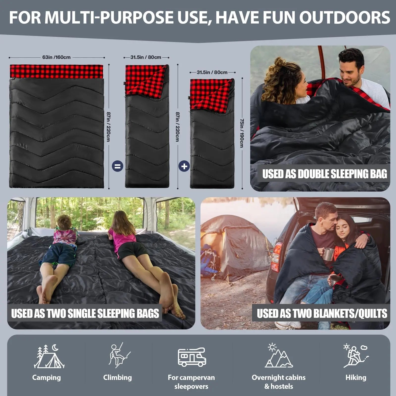 ETGLCOZY XL Double Sleeping Bag for Adults & Kids – All-Season Camping Essential ETGLCOZY