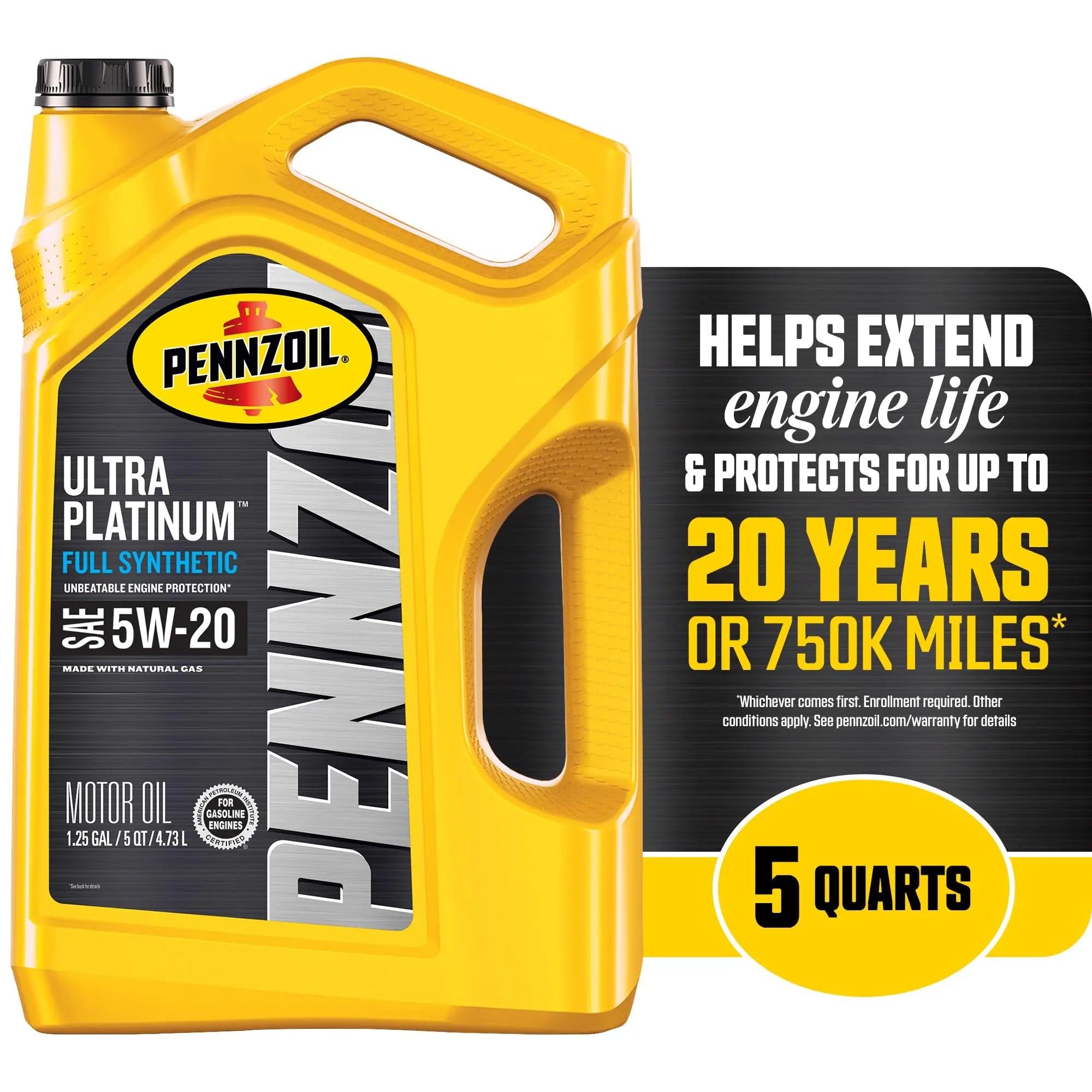 Pennzoil Ultra Platinum Full Synthetic 5W-20 Gasoline Engine Oil, 5 Quart Pennzoil