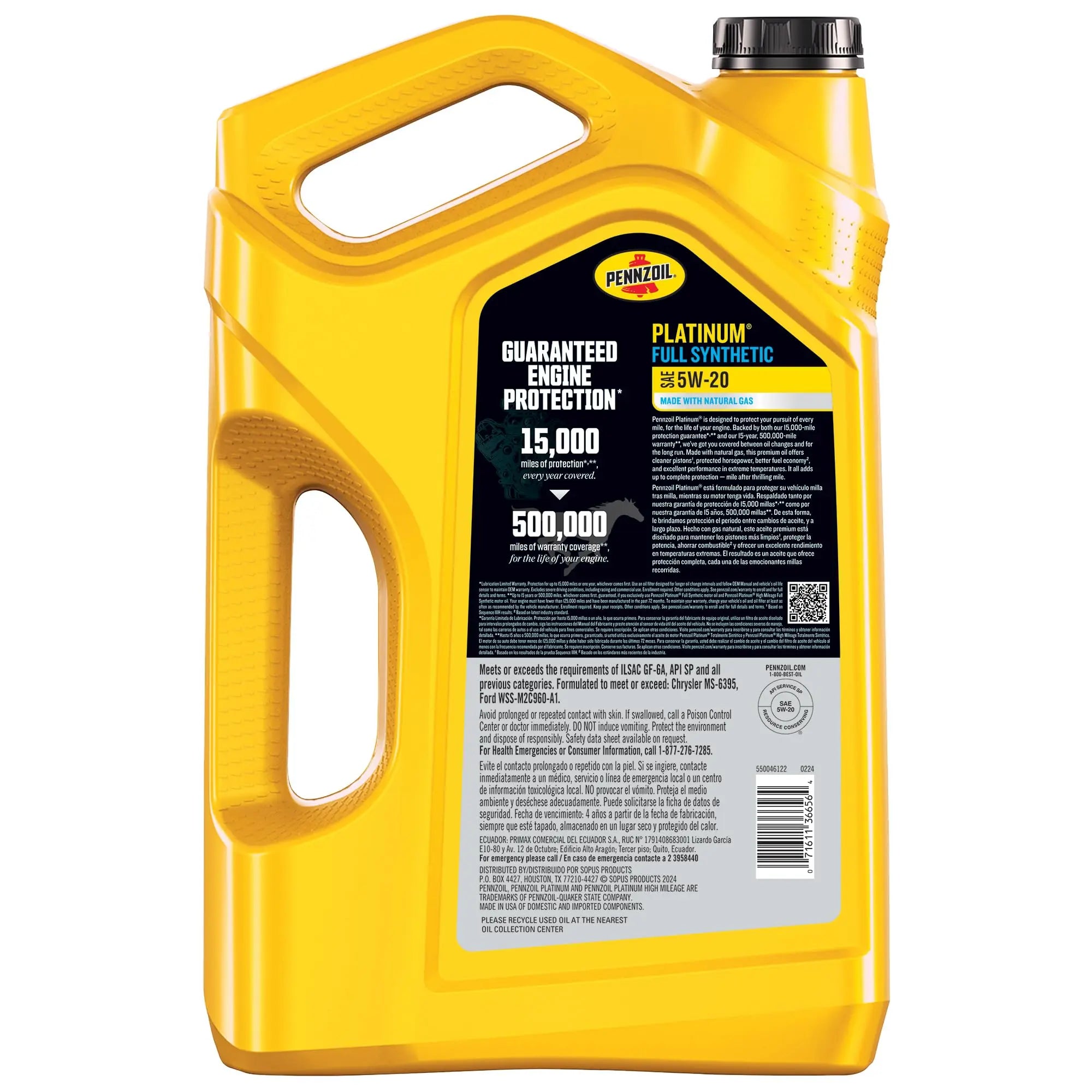 Pennzoil Platinum Full Synthetic 5W-20 Gasoline Engine Oil, 5 Quart Pennzoil