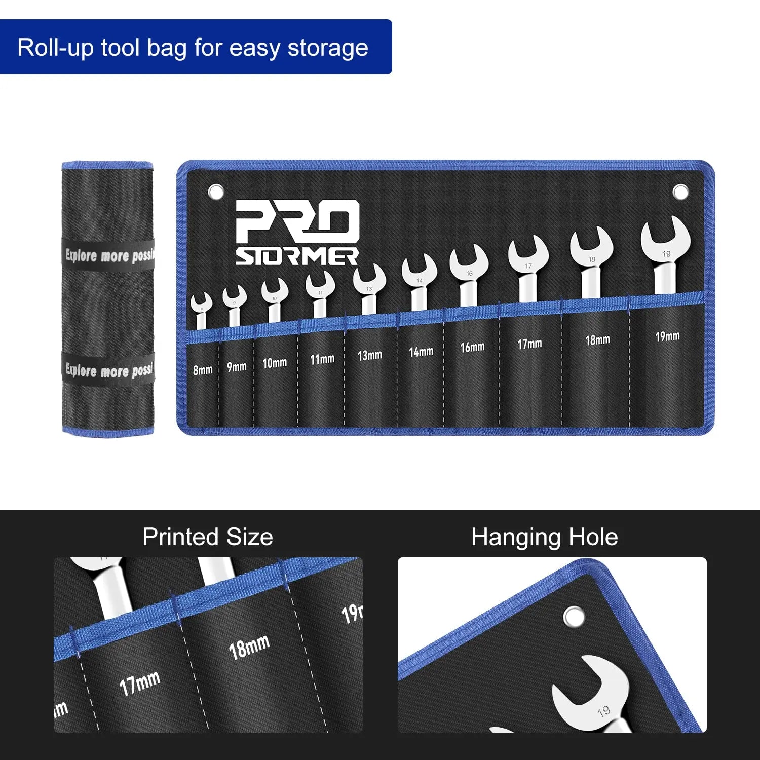 Prostormer 10-Piece Stubby Reversible Ratcheting Wrench Set (8-19mm) Prostormer