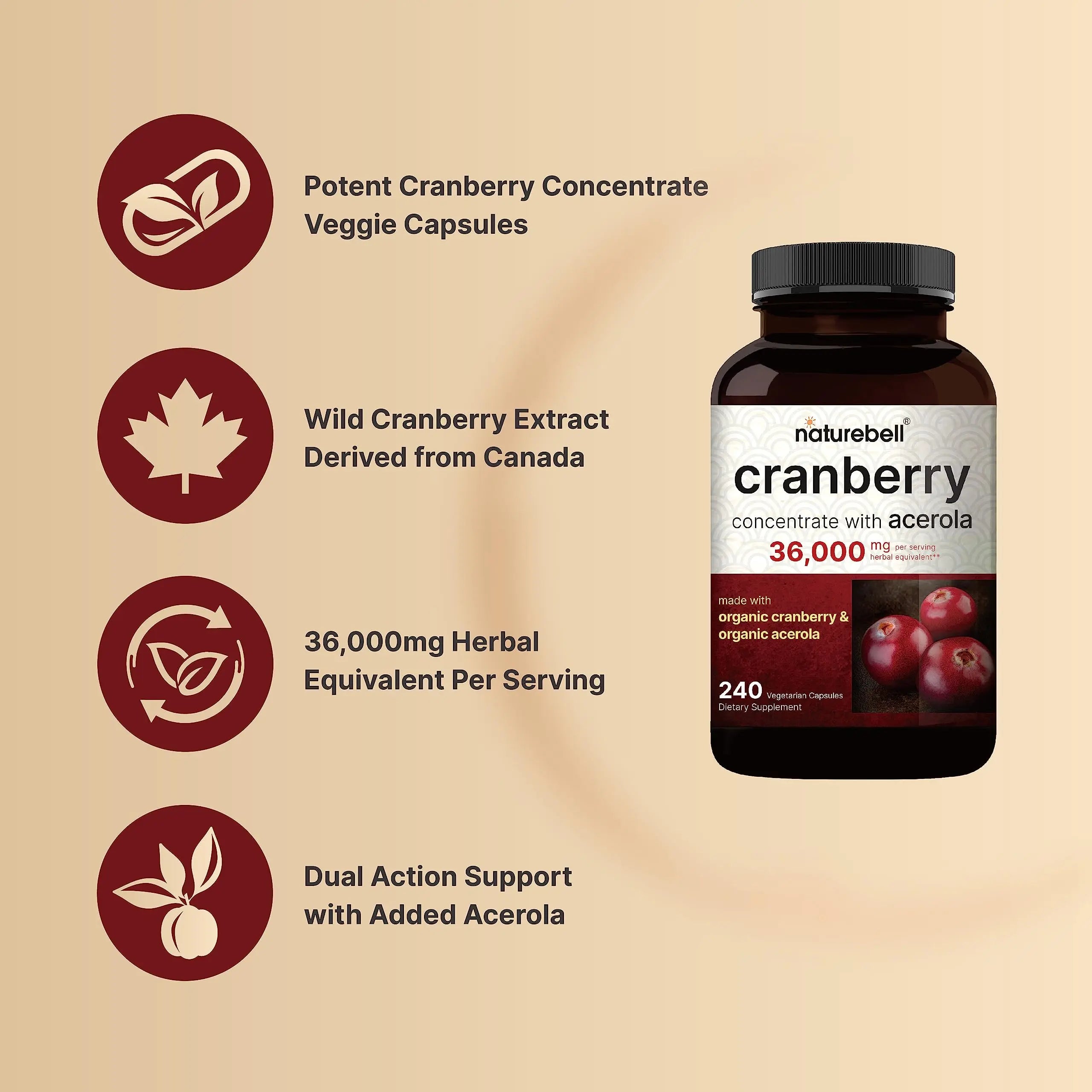 Cranberry Pills 36,000mg + Acerola | 240 Capsules NatureBell