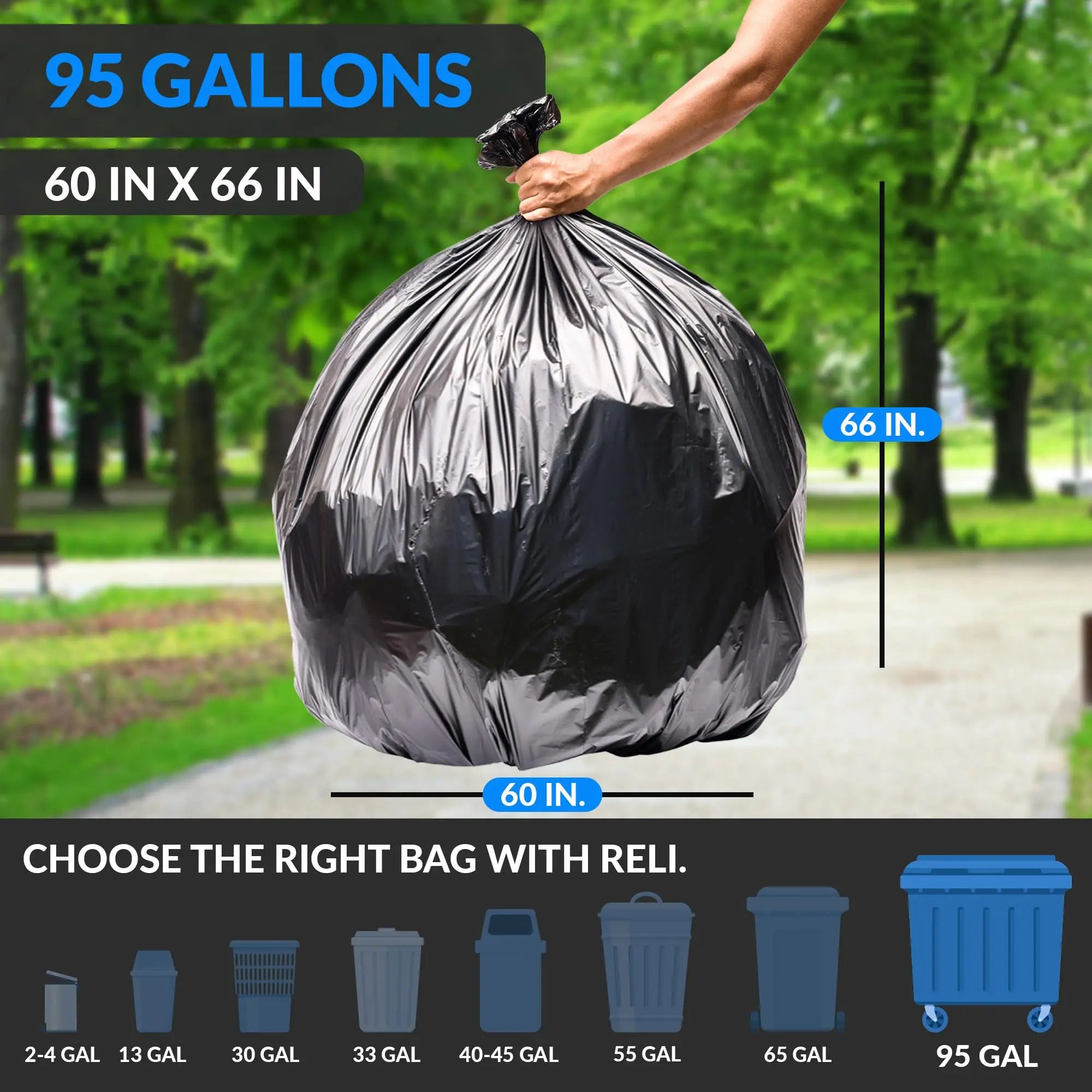 Reli Heavy Duty 95-96 Gallon Trash Bags | 68 Count | Made in USA Reli.