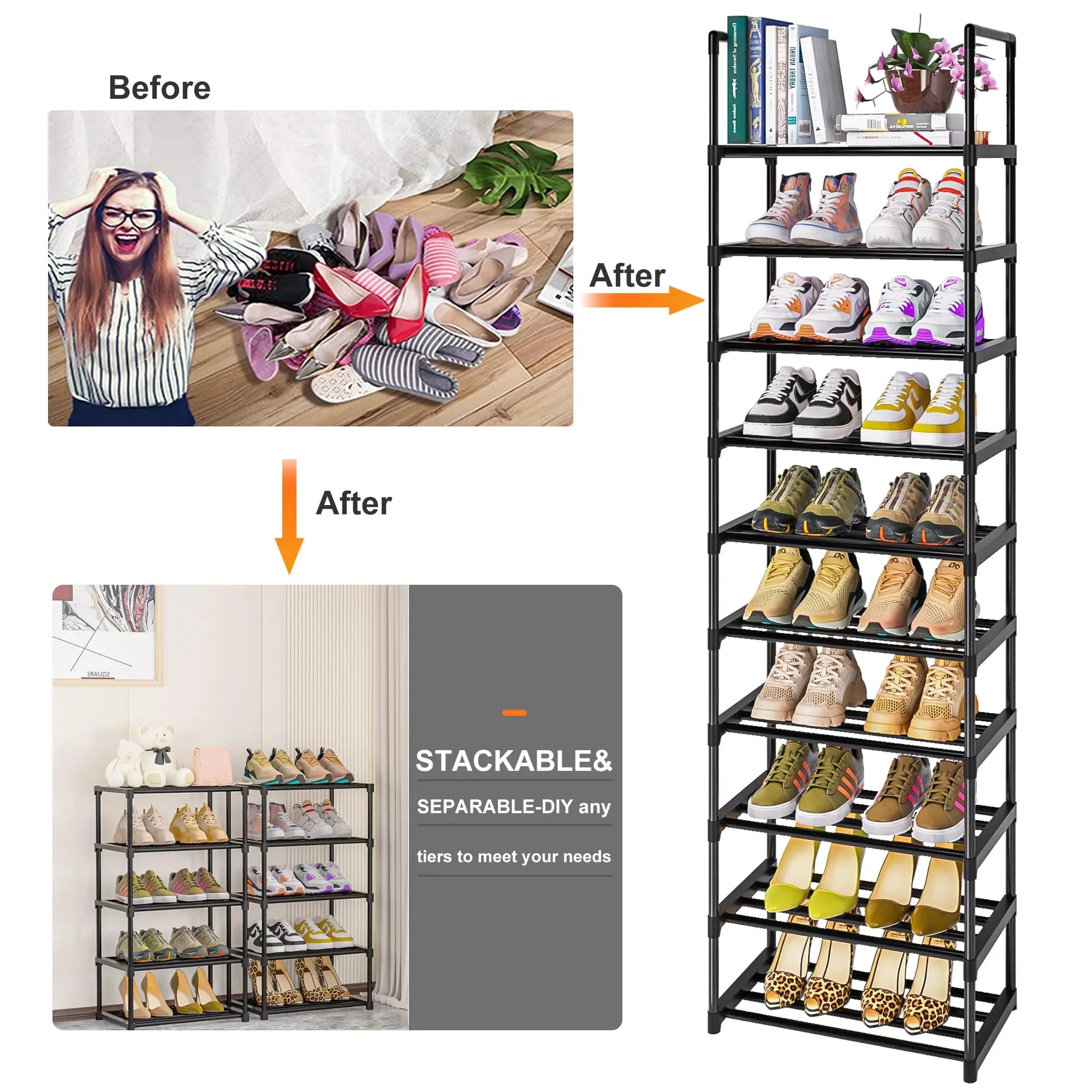 OYREL Shoe Rack, Sturdy Metal Shoe Rack Organizer,Narrow Shoe Rack,Shoe Racks for Closets,Shoes Rack,Shoe Stand,Shoe Shelf OYREL