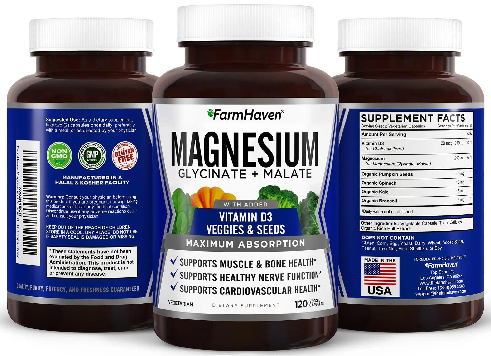 FarmHaven Magnesium Complex w/Vitamin D3 – 120 Capsules FarmHaven