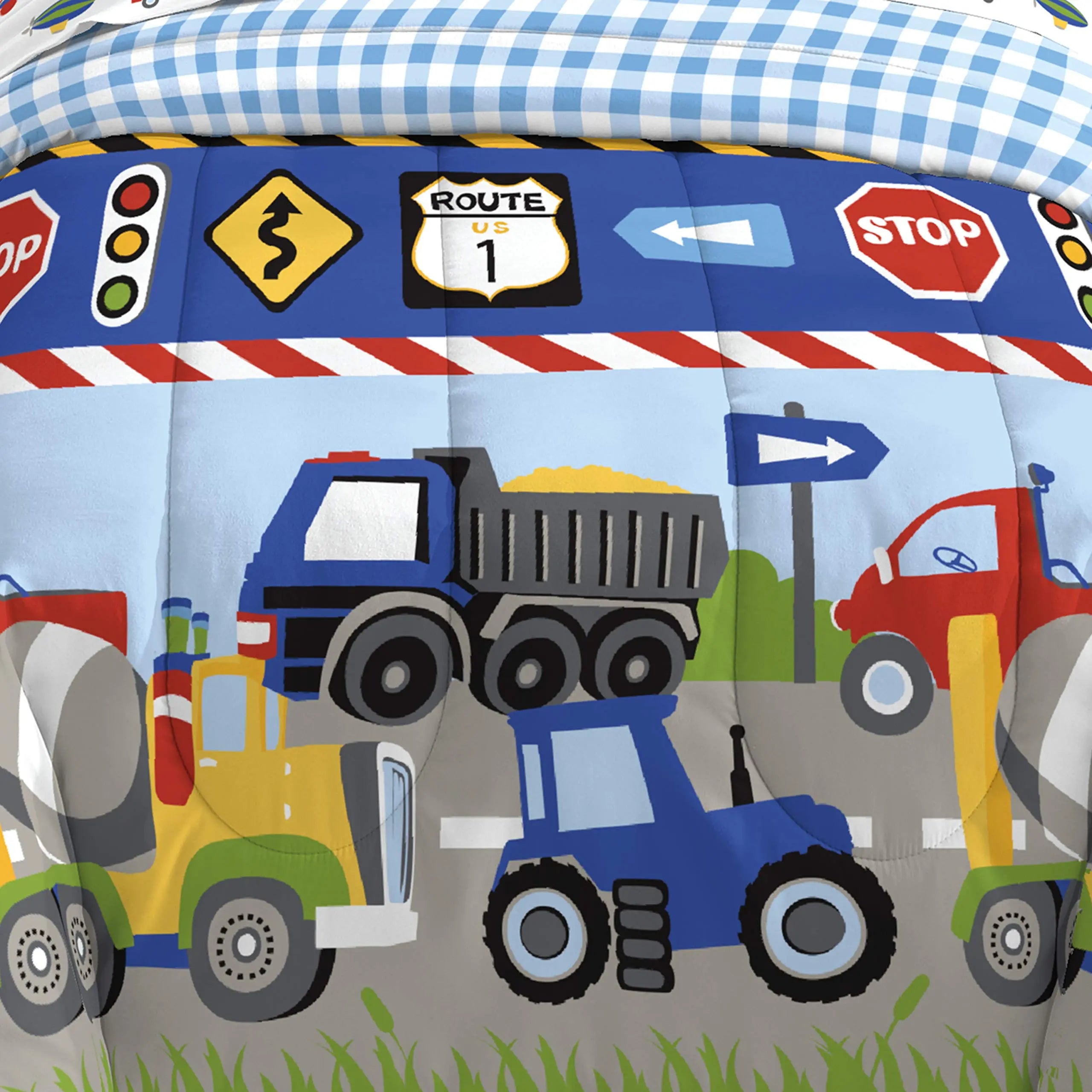 Dream Factory 5-Piece Bedding Set - Trucks, Tractors & Cars, Twin Size, Blue & Red dream FACTORY