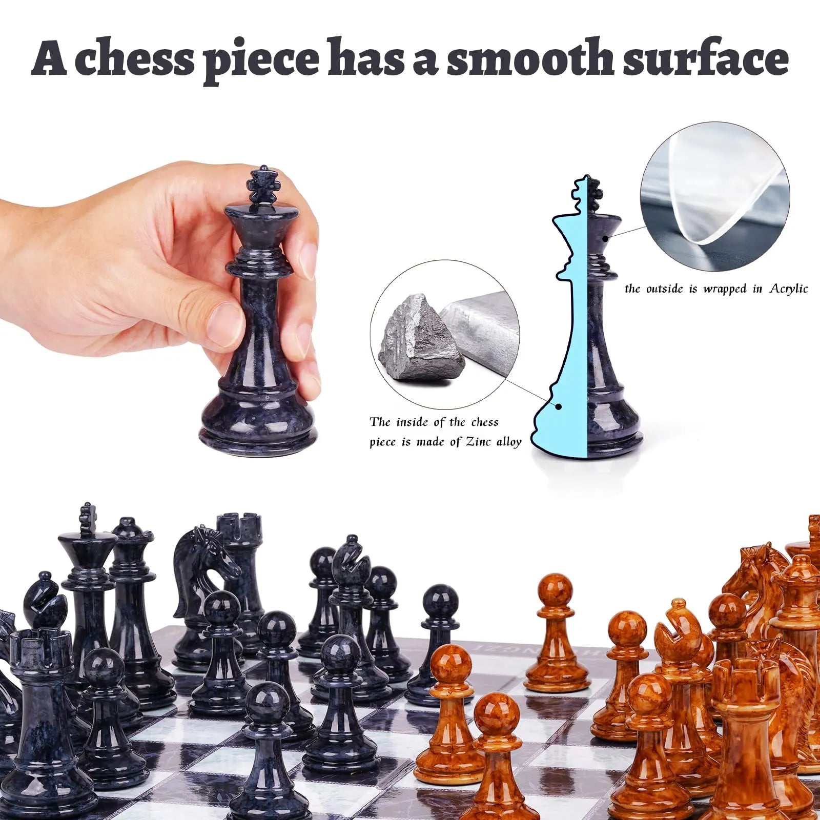 18.5" Folding Chess Set with Zinc Alloy Pieces – Travel-Friendly Design GenJuw